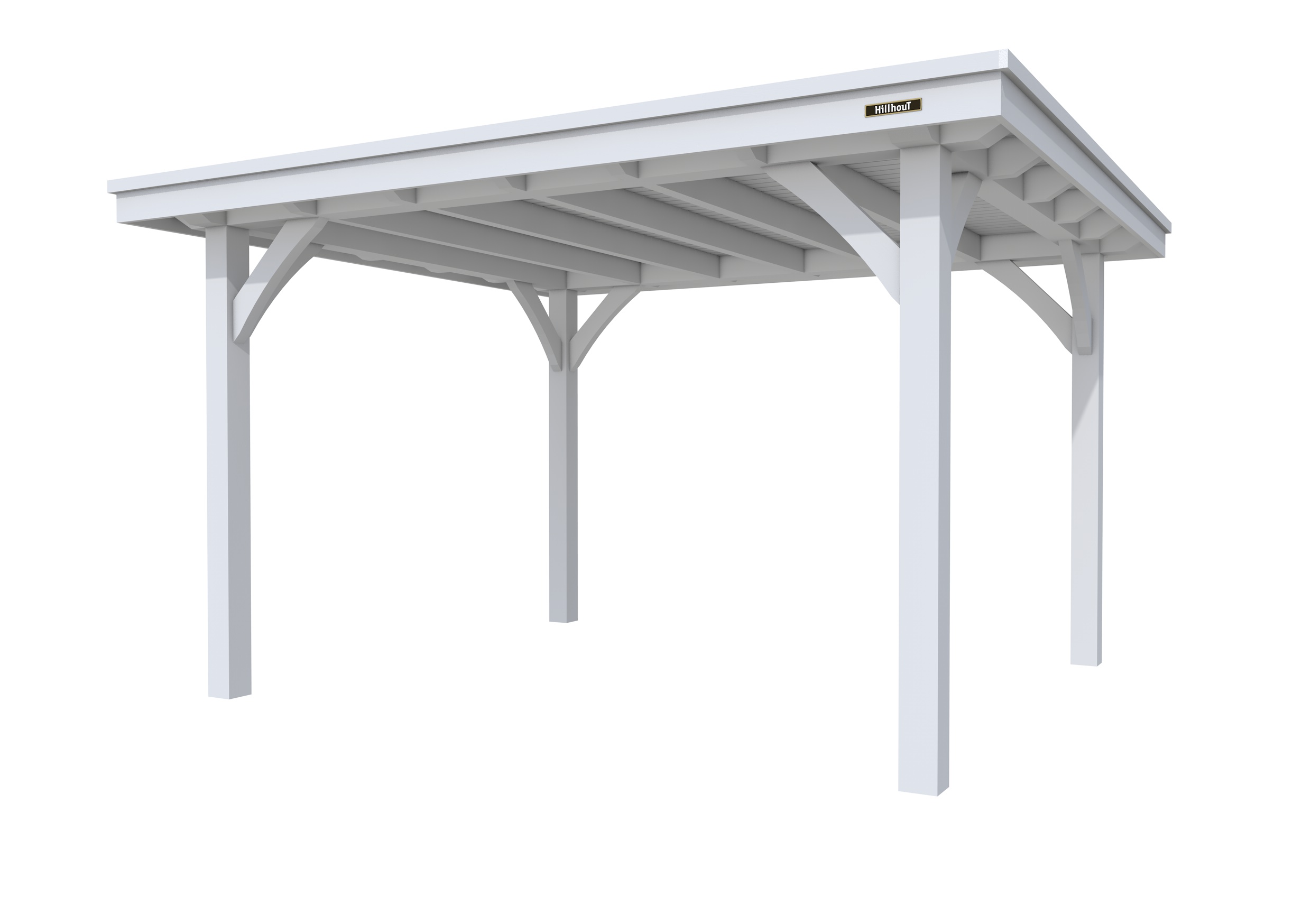 Buitenverblijf plat dak Excellent I, vuren, basismodel L/D, 357x307 cm, lichtgrijs gespoten.