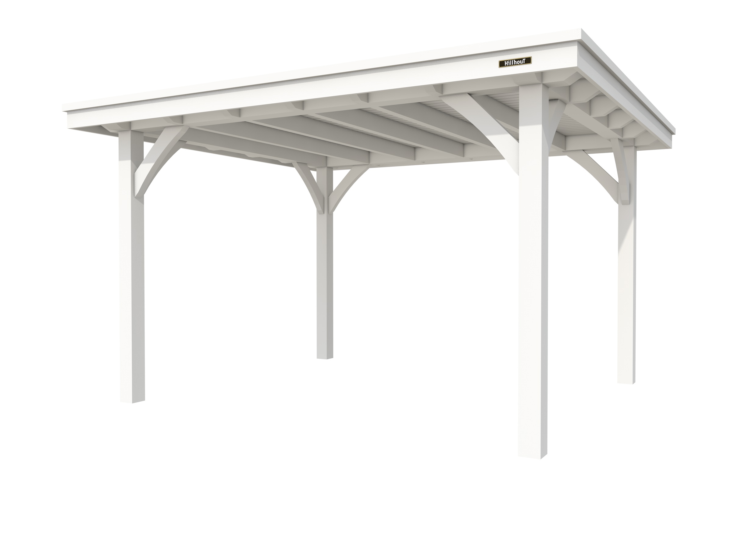 Buitenverblijf plat dak Excellent I, vuren, basismodel L/D, 357x307 cm, wit gespoten.