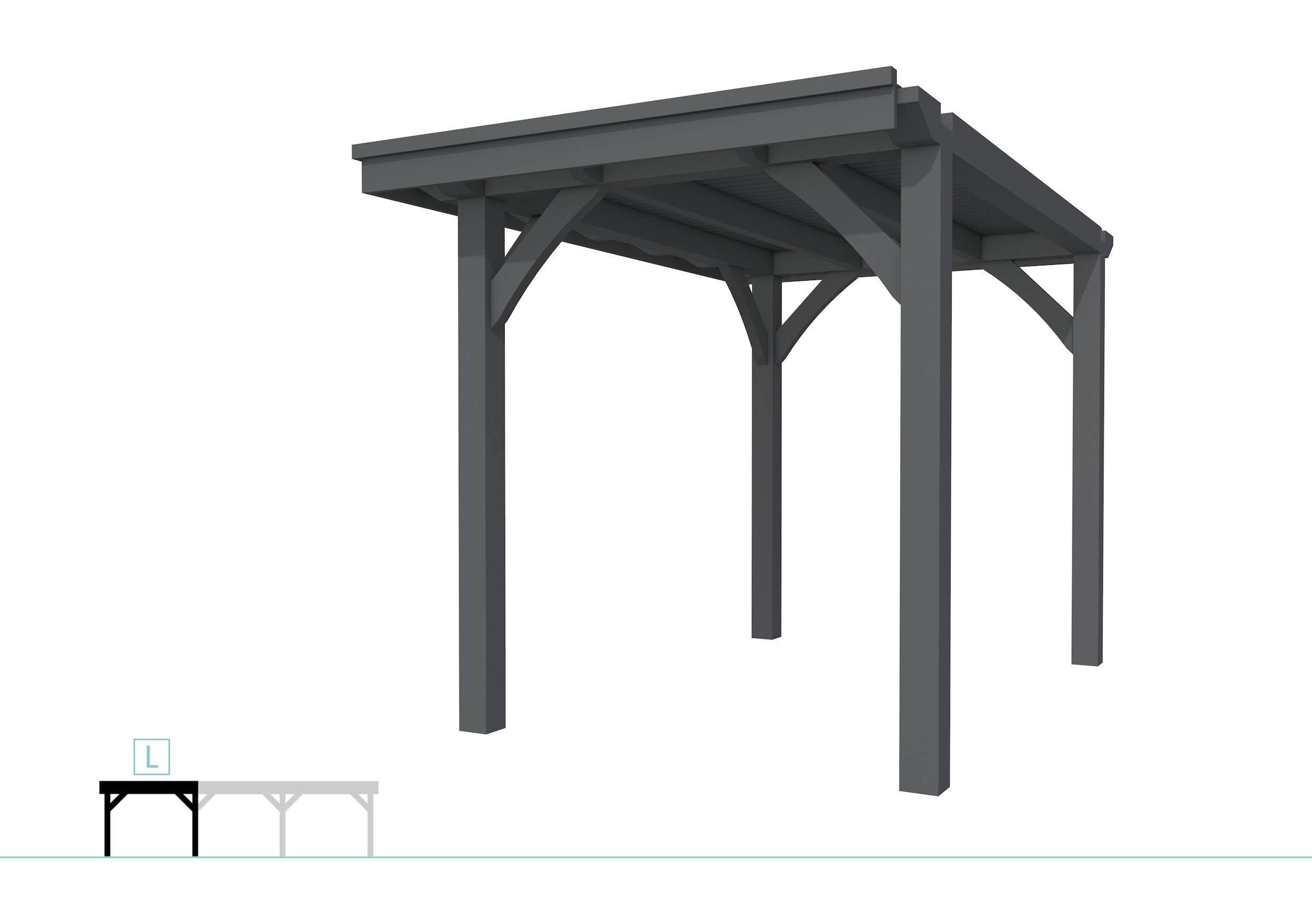 Buitenverblijf plat dak Excellent Modulair, vuren, linkerdeel L/A, 207x307 cm, antraciet gespoten.