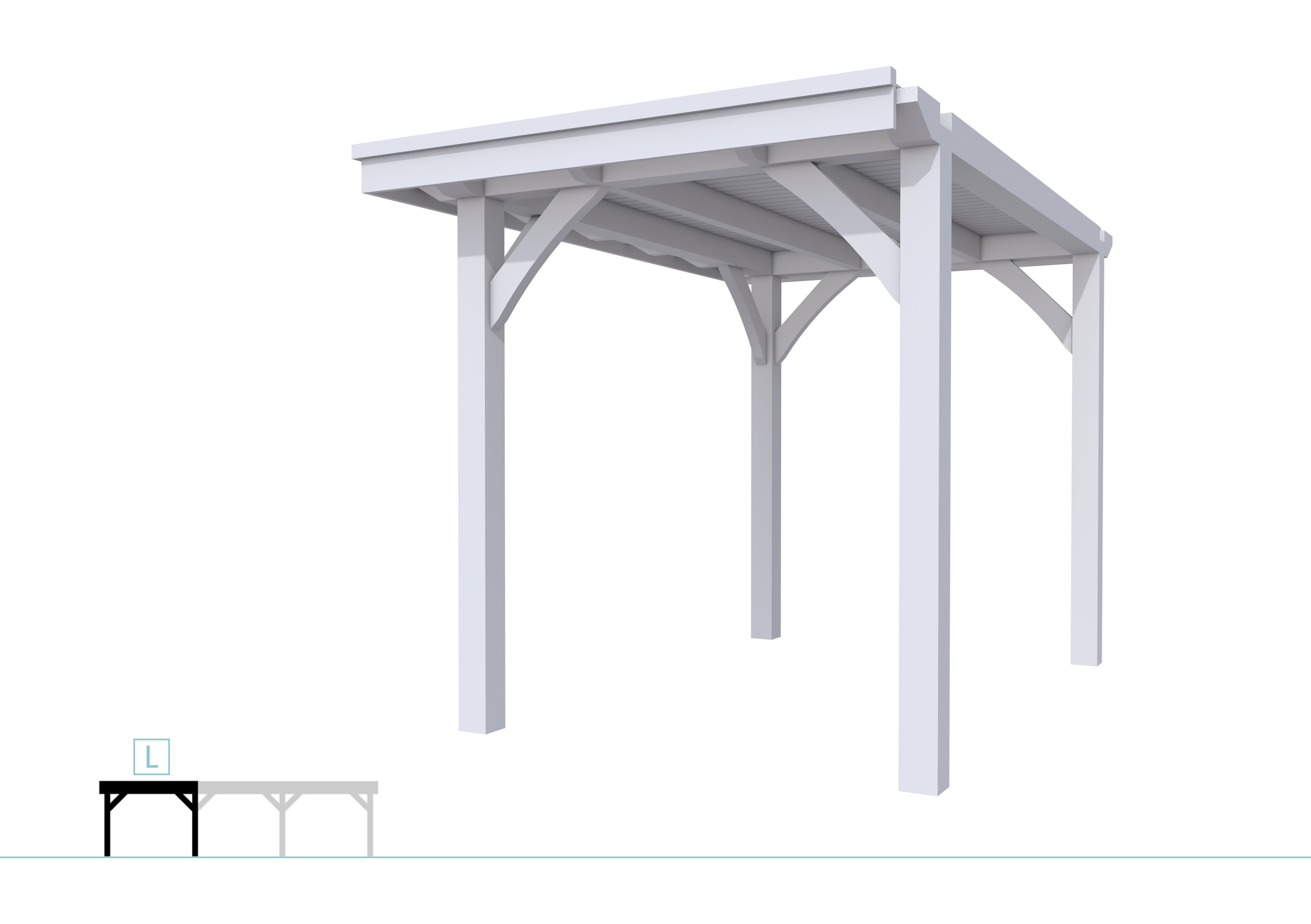 Buitenverblijf plat dak Excellent Modulair, vuren, linkerdeel L/A, 207x307 cm, lichtgrijs gespoten.