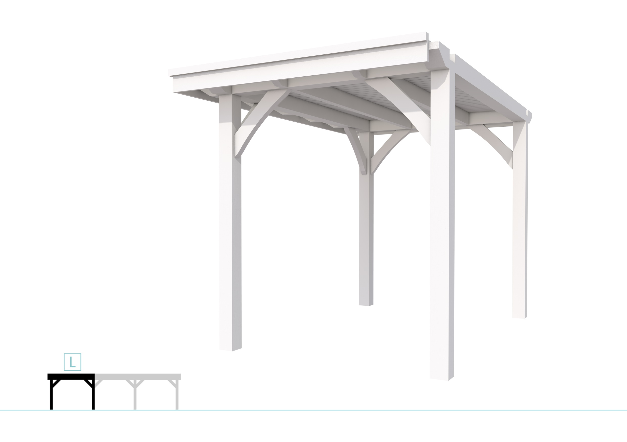 Buitenverblijf plat dak Excellent Modulair, vuren, linkerdeel L/A, 207x307 cm, wit gespoten.