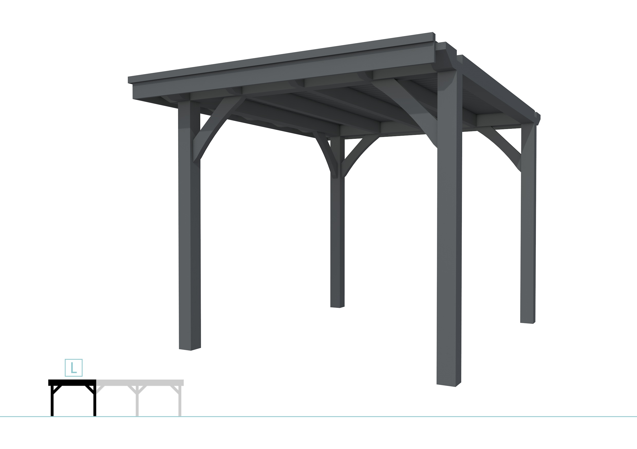Buitenverblijf plat dak Excellent Modulair, vuren, linkerdeel L/B, 257x307 cm, antraciet gespoten.