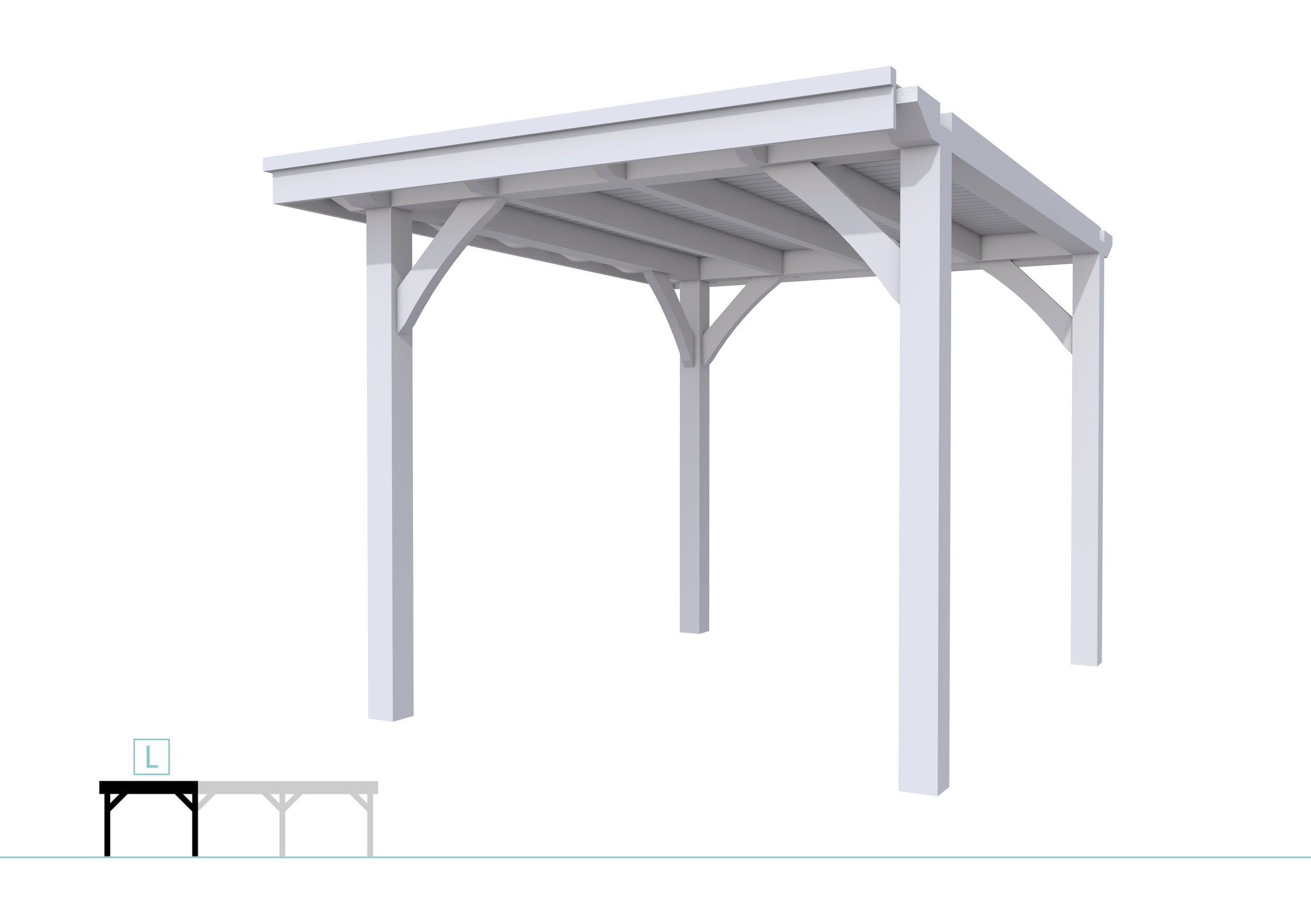 Buitenverblijf plat dak Excellent Modulair, vuren, linkerdeel L/B, 257x307 cm, lichtgrijs gespoten.