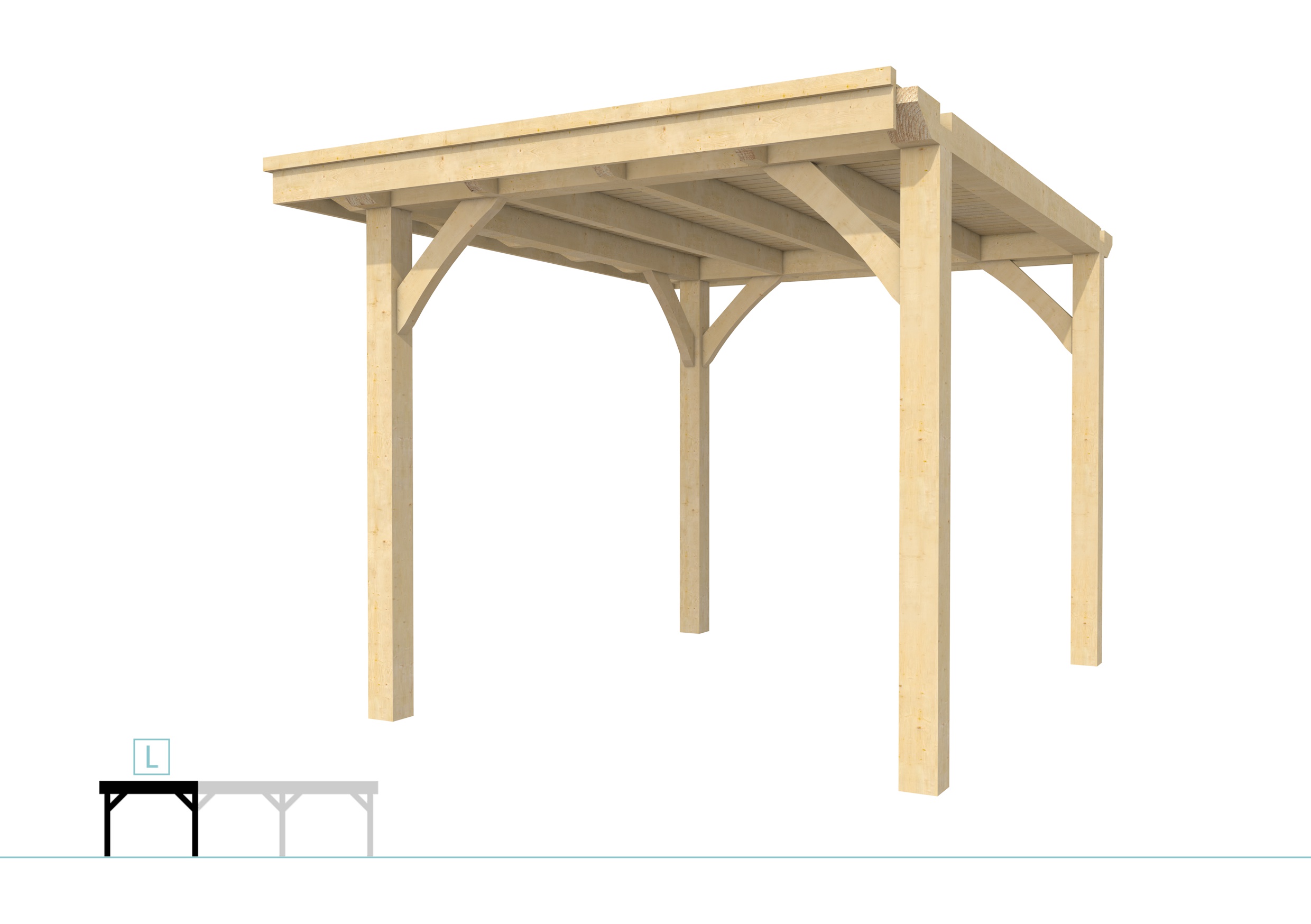 Buitenverblijf plat dak Excellent Modulair, vuren, linkerdeel L/B, 257x307 cm, onbehandeld.