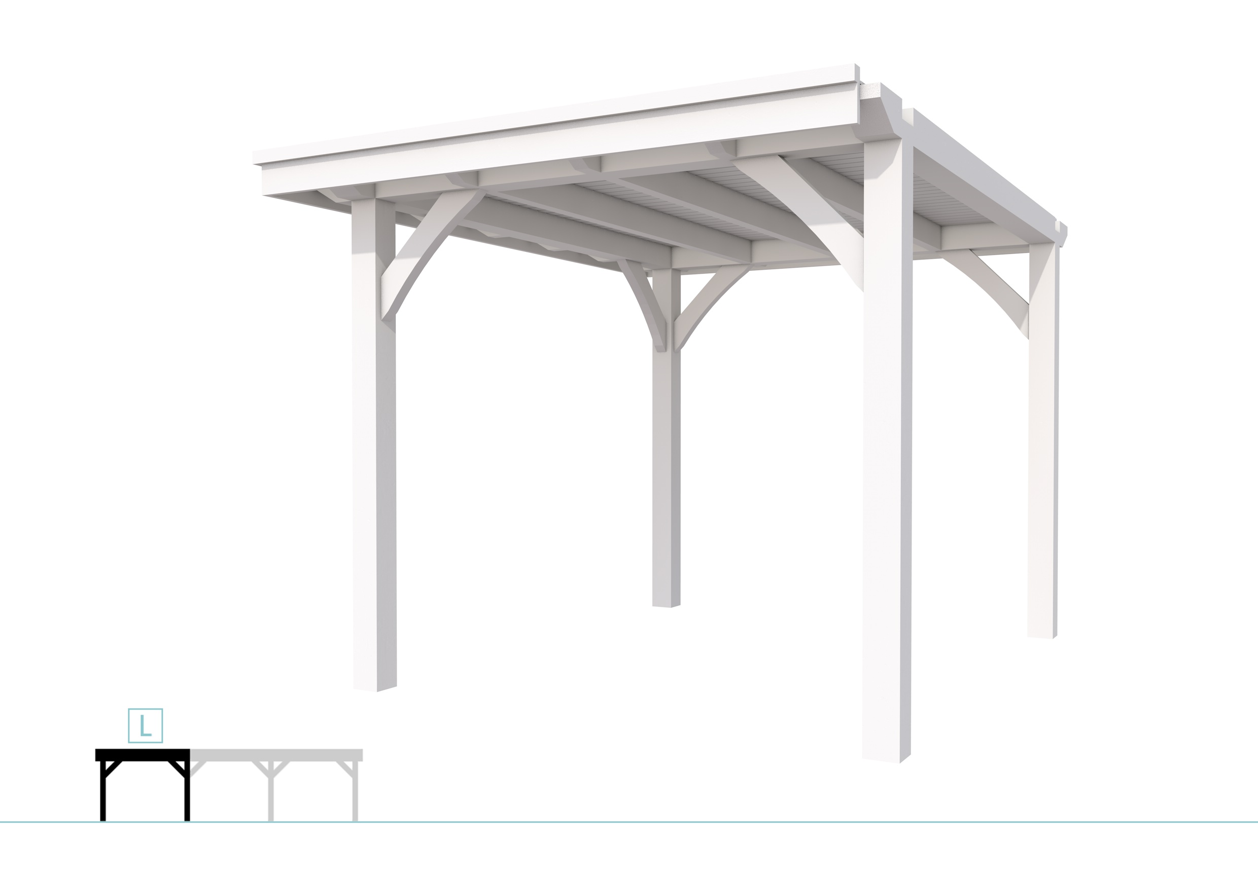 Buitenverblijf plat dak Excellent Modulair, vuren, linkerdeel L/B, 257x307 cm, wit gespoten.