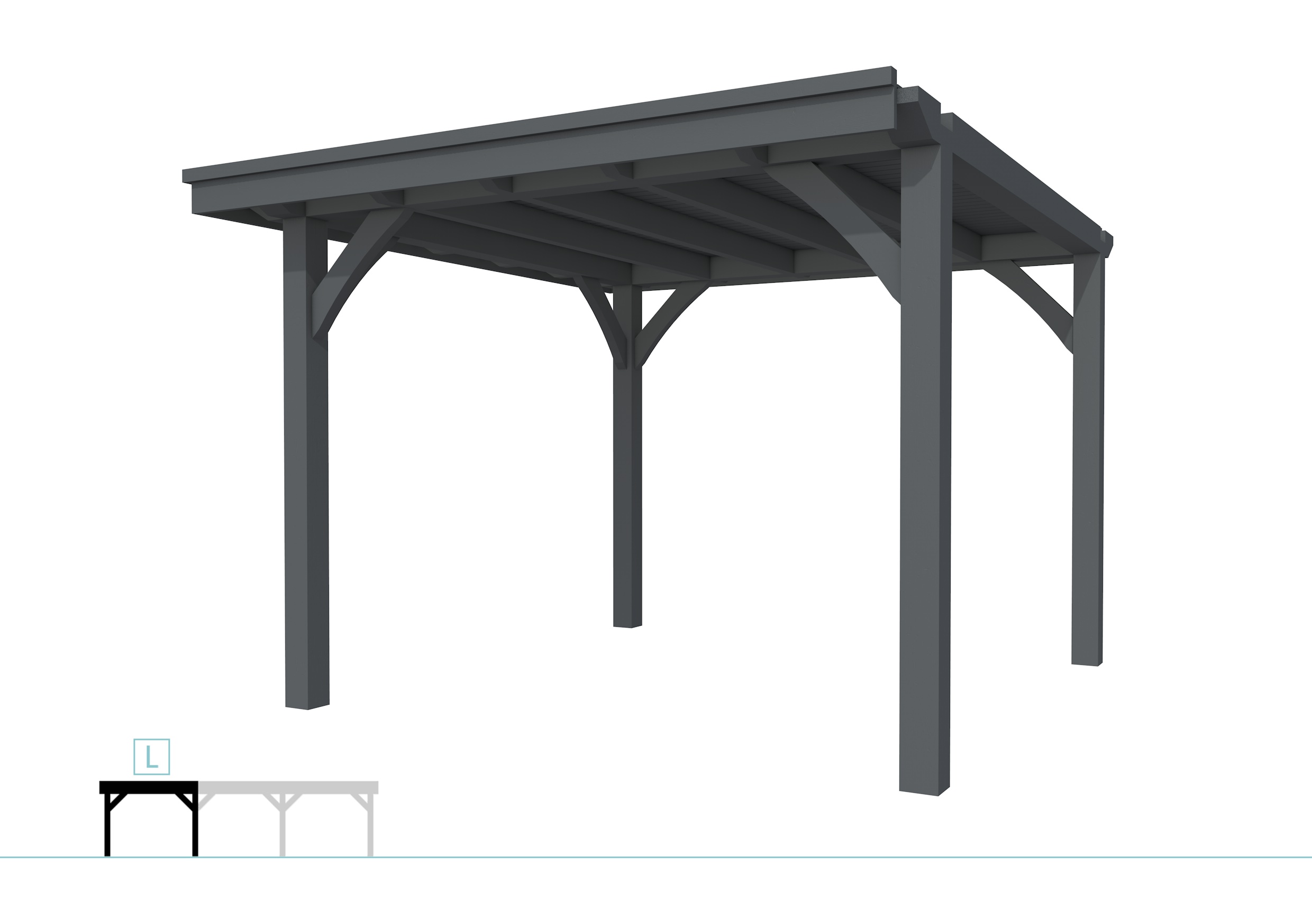 Buitenverblijf plat dak Excellent Modulair, vuren, linkerdeel L/C, 307x307 cm, antraciet gespoten.