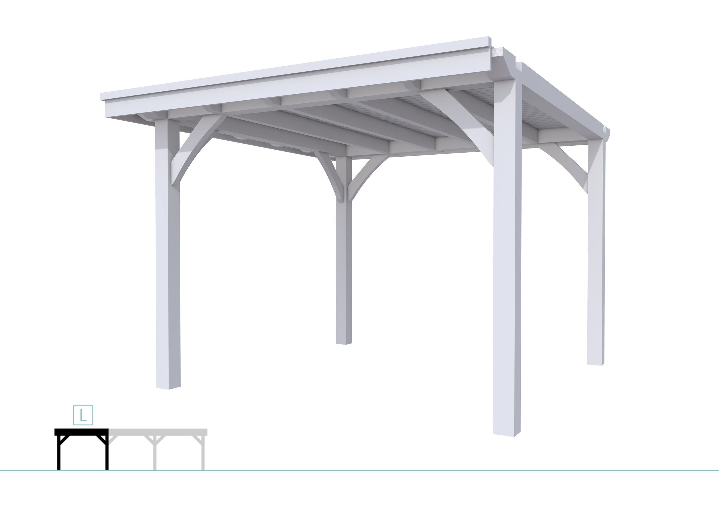 Buitenverblijf plat dak Excellent Modulair, vuren, linkerdeel L/C, 307x307 cm, lichtgrijs gespoten.