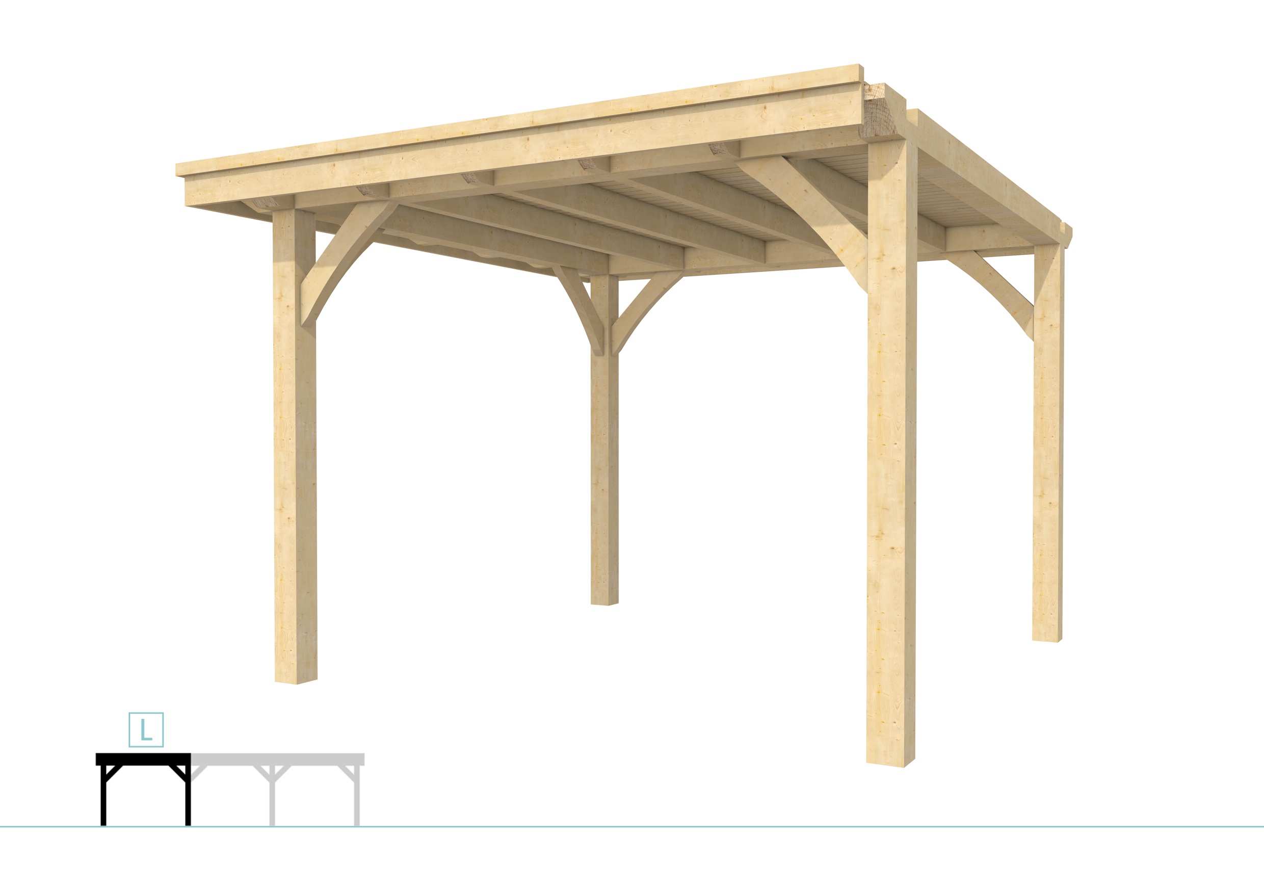 Buitenverblijf plat dak Excellent Modulair, vuren, linkerdeel L/C, 307x307 cm, onbehandeld.
