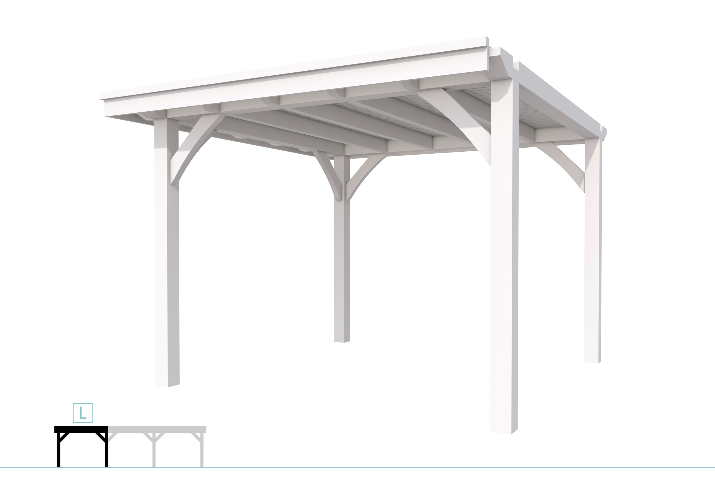 Buitenverblijf plat dak Excellent Modulair, vuren, linkerdeel L/C, 307x307 cm, wit gespoten.