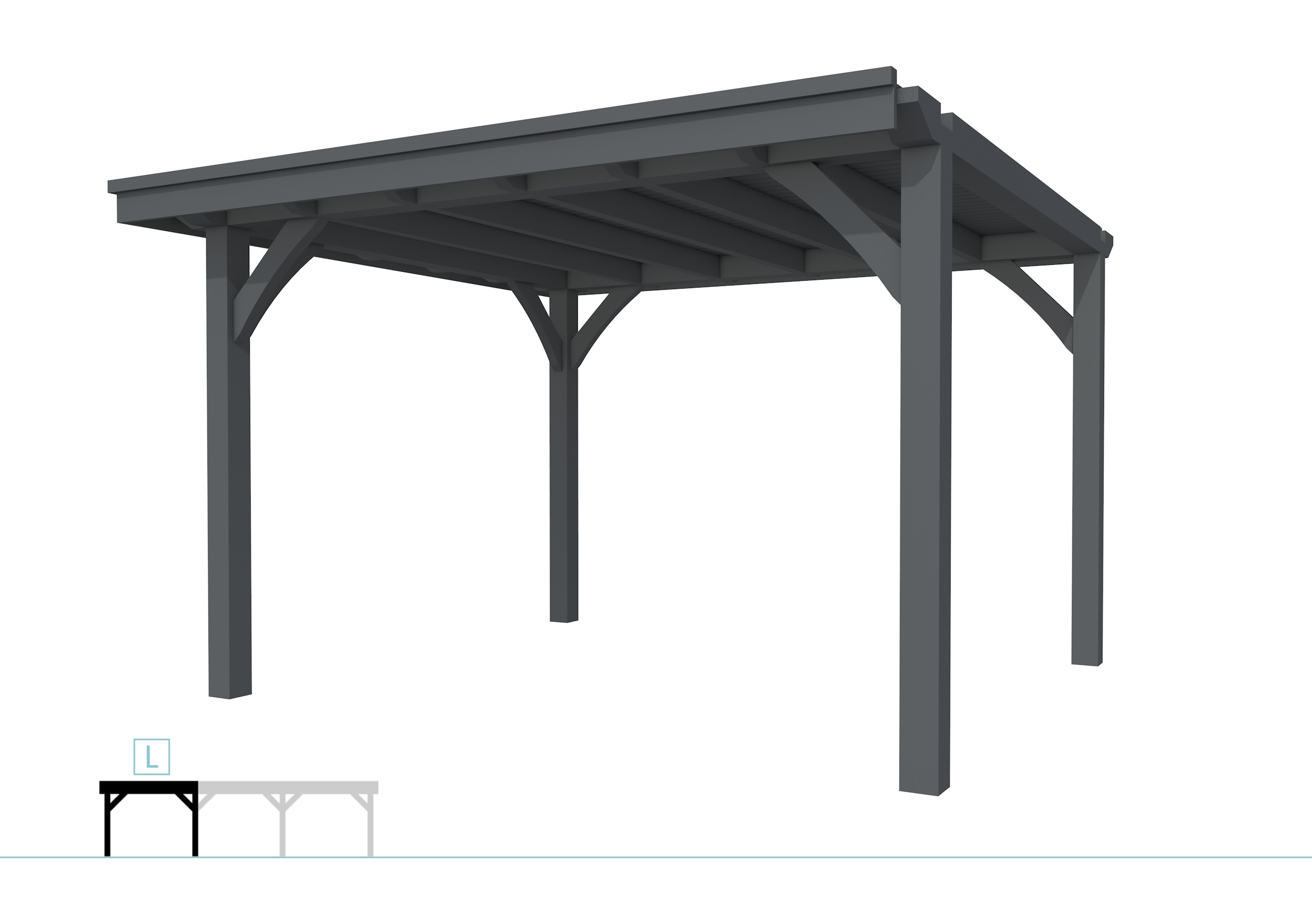Buitenverblijf plat dak Excellent Modulair, vuren, linkerdeel L/D, 357x307 cm, antraciet gespoten.