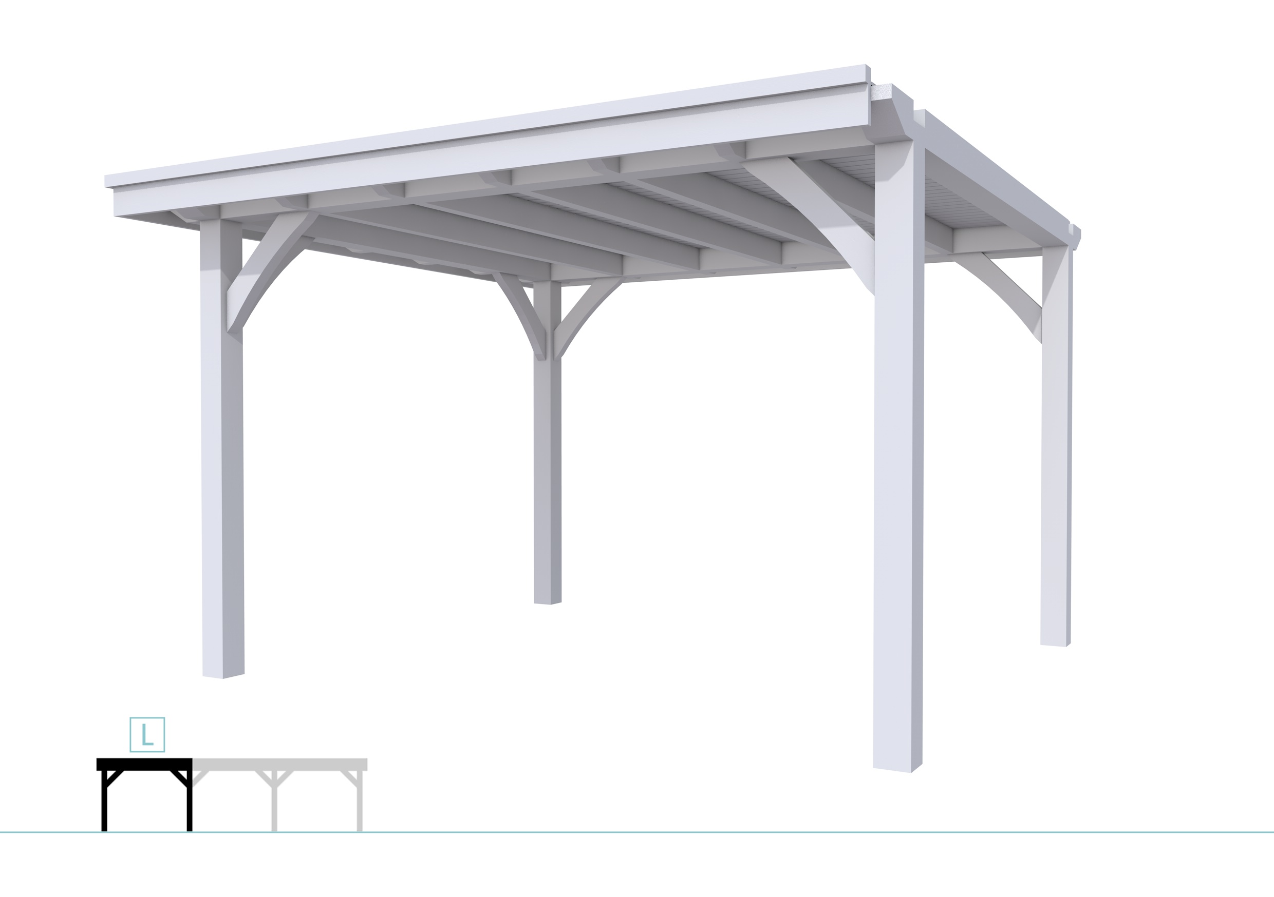 Buitenverblijf plat dak Excellent Modulair, vuren, linkerdeel L/D, 357x307 cm, lichtgrijs gespoten.