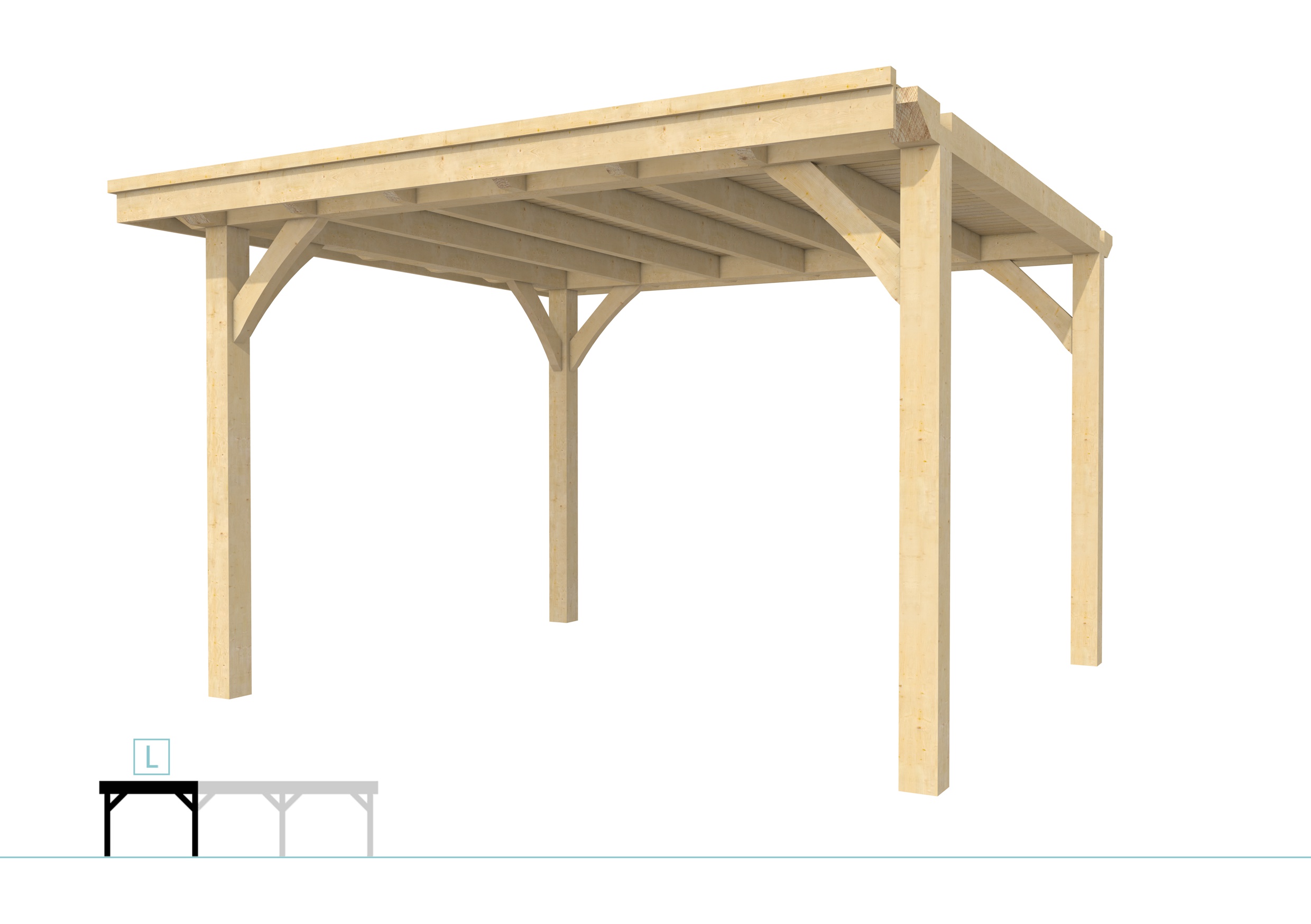 Buitenverblijf plat dak Excellent Modulair, vuren, linkerdeel L/D, 357x307 cm, onbehandeld.