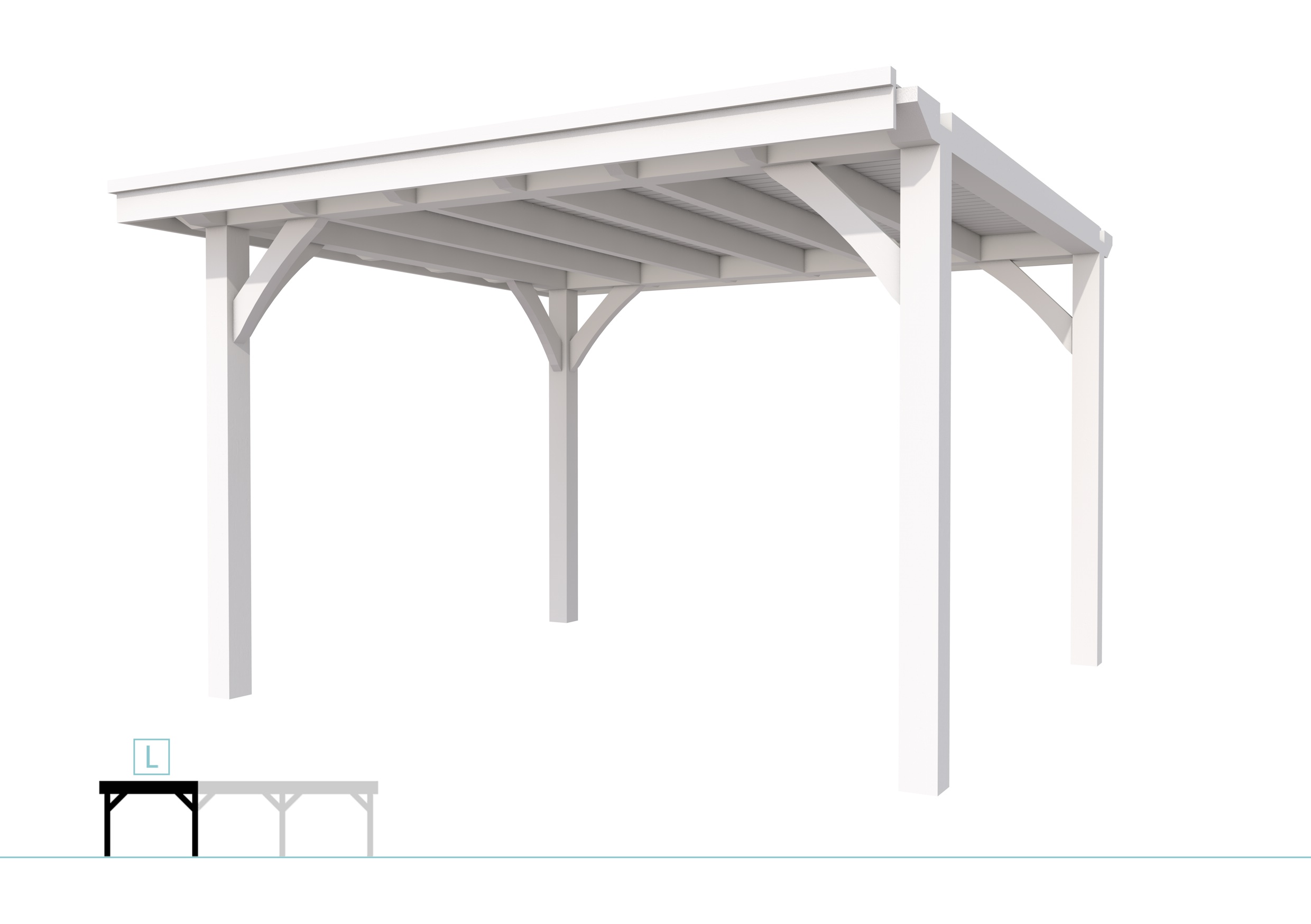Buitenverblijf plat dak Excellent Modulair, vuren, linkerdeel L/D, 357x307 cm, wit gespoten.