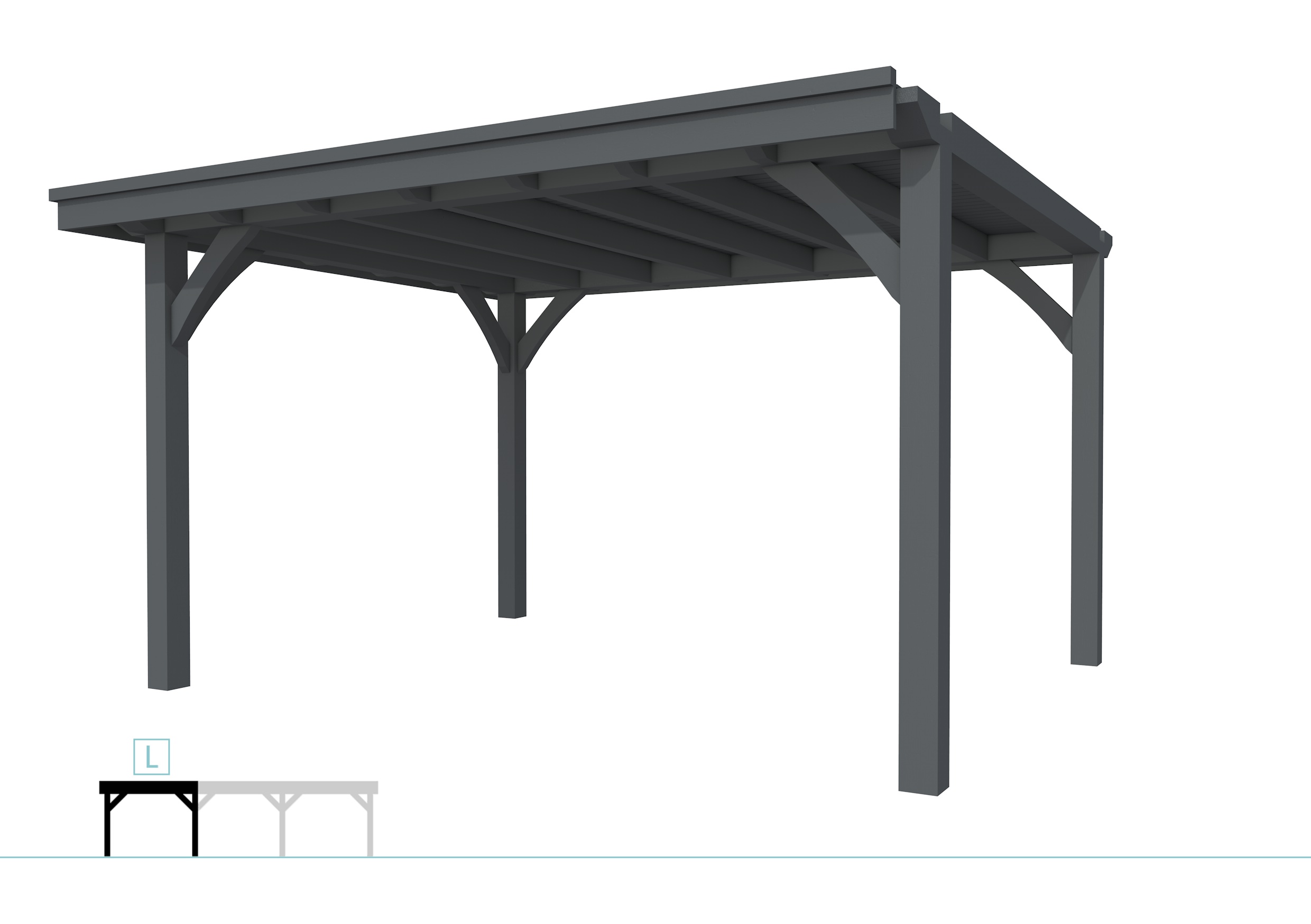 Buitenverblijf plat dak Excellent Modulair, vuren, linkerdeel L/E, 399x307 cm, antraciet gespoten.