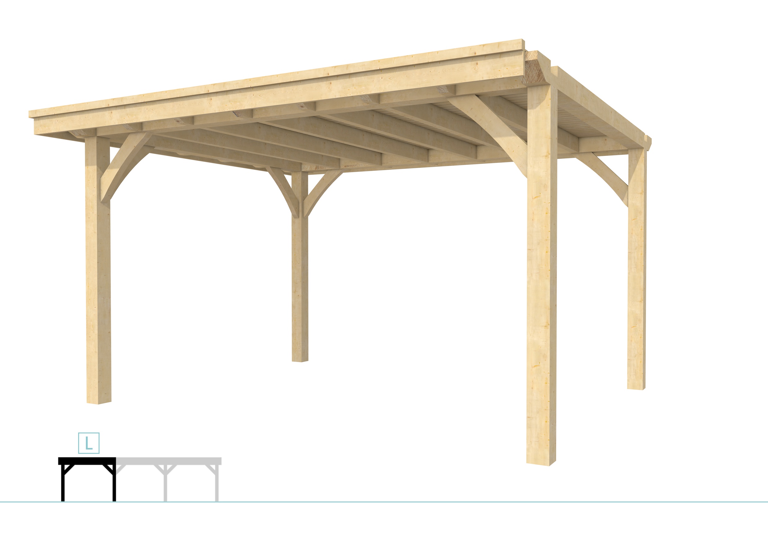 Buitenverblijf plat dak Excellent Modulair, vuren, linkerdeel L/E, 399x307 cm, onbehandeld.