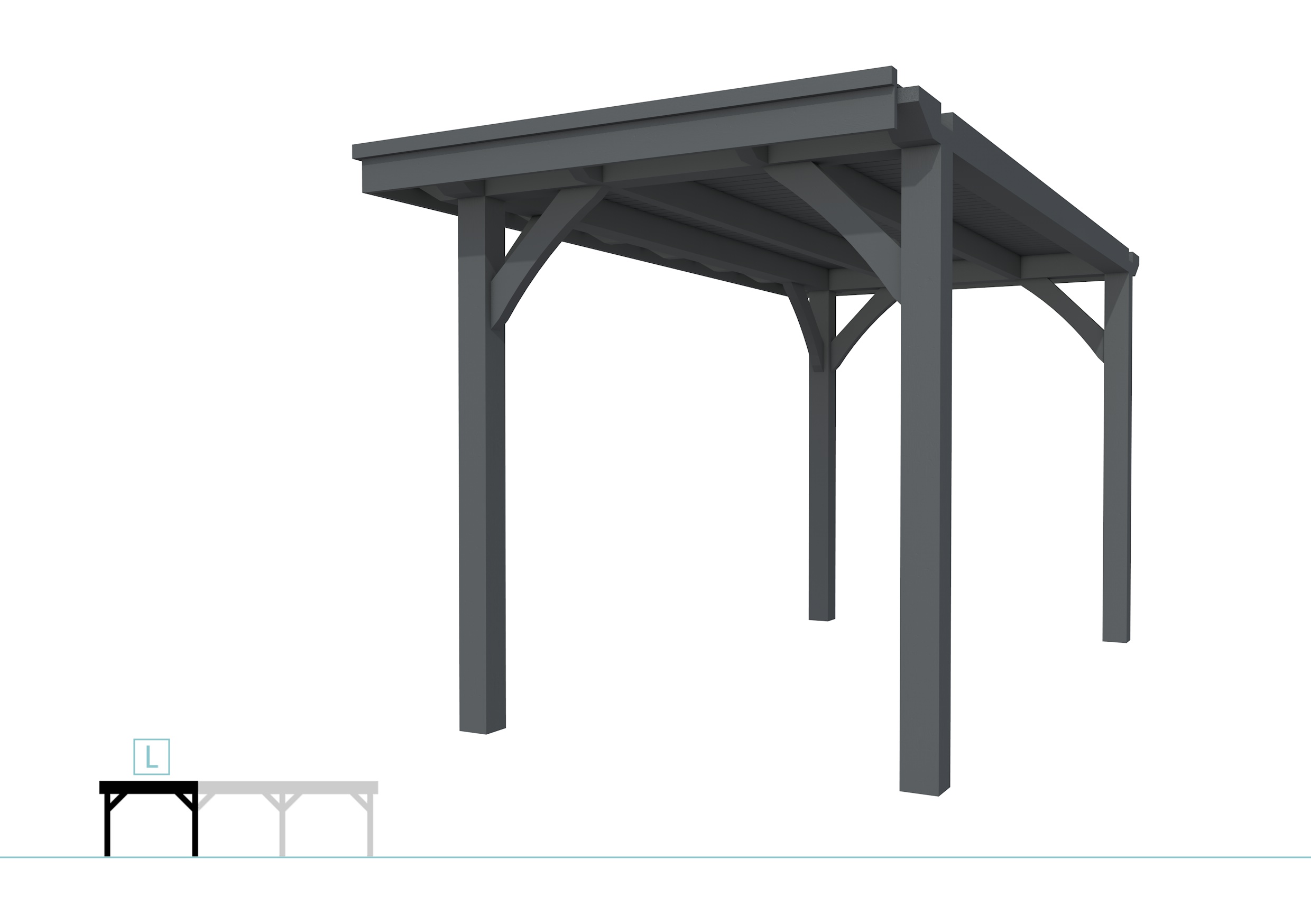 Buitenverblijf plat dak Excellent Modulair, vuren, linkerdeel XXL/A, 207x399 cm, antraciet gespoten.