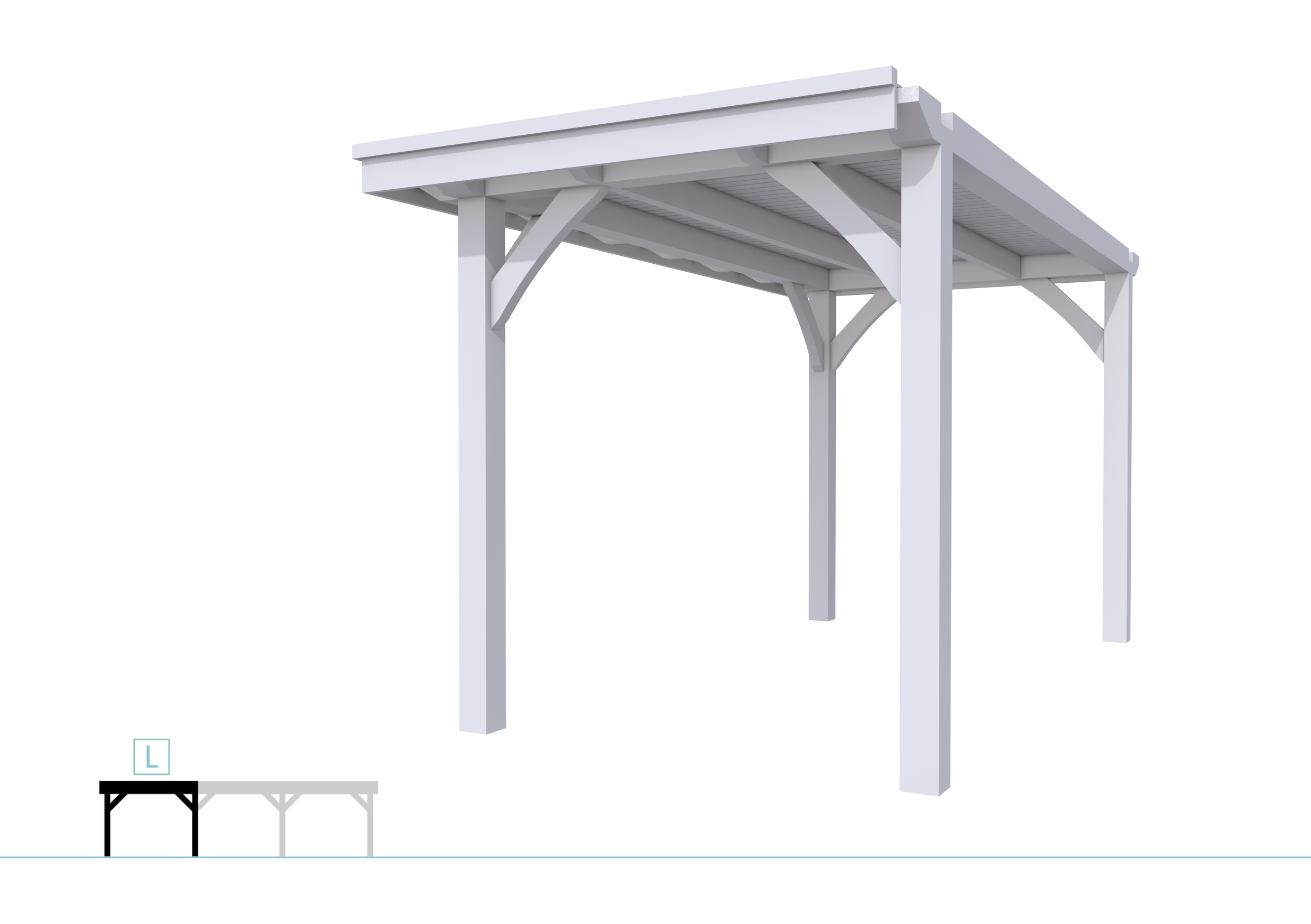 Buitenverblijf plat dak Excellent Modulair, vuren, linkerdeel XXL/A, 207x399 cm, lichtgrijs gespoten.