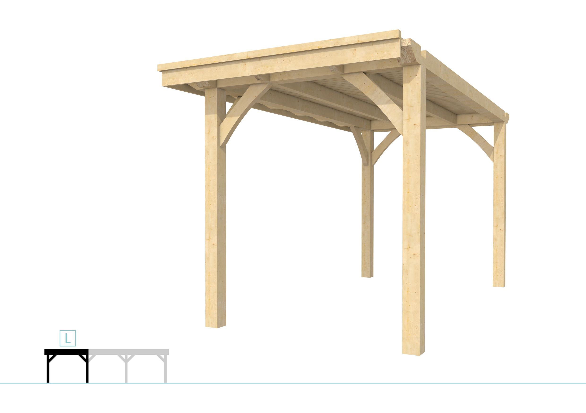 Buitenverblijf plat dak Excellent Modulair, vuren, linkerdeel XXL/A, 207x399 cm, onbehandeld.