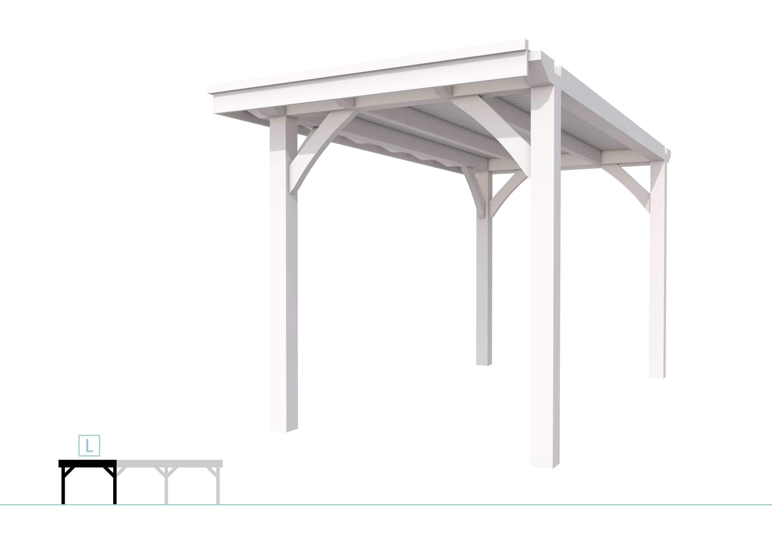 Buitenverblijf plat dak Excellent Modulair, vuren, linkerdeel XXL/A, 207x399 cm, wit gespoten.