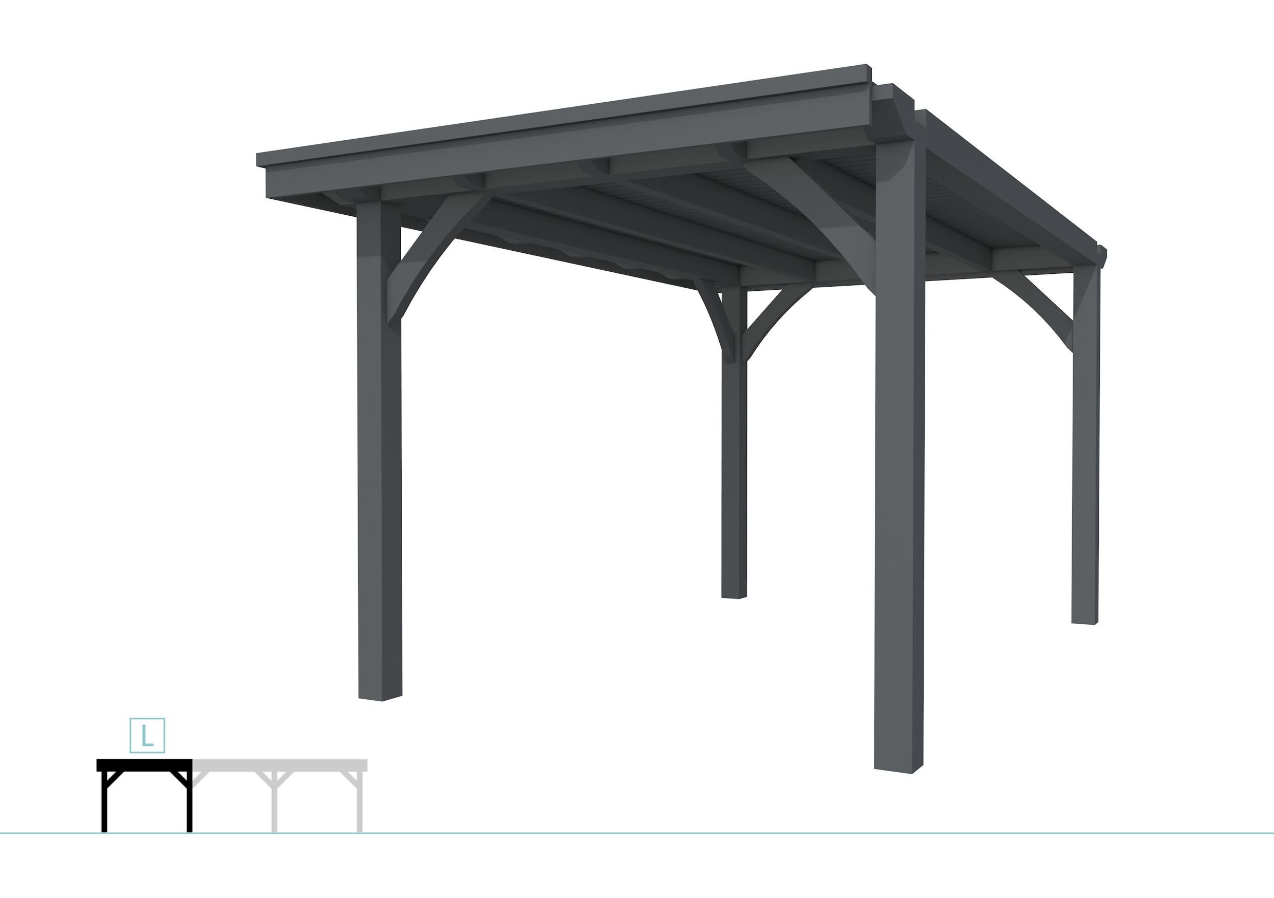 Buitenverblijf plat dak Excellent Modulair, vuren, linkerdeel XXL/B, 257x399 cm, antraciet gespoten.