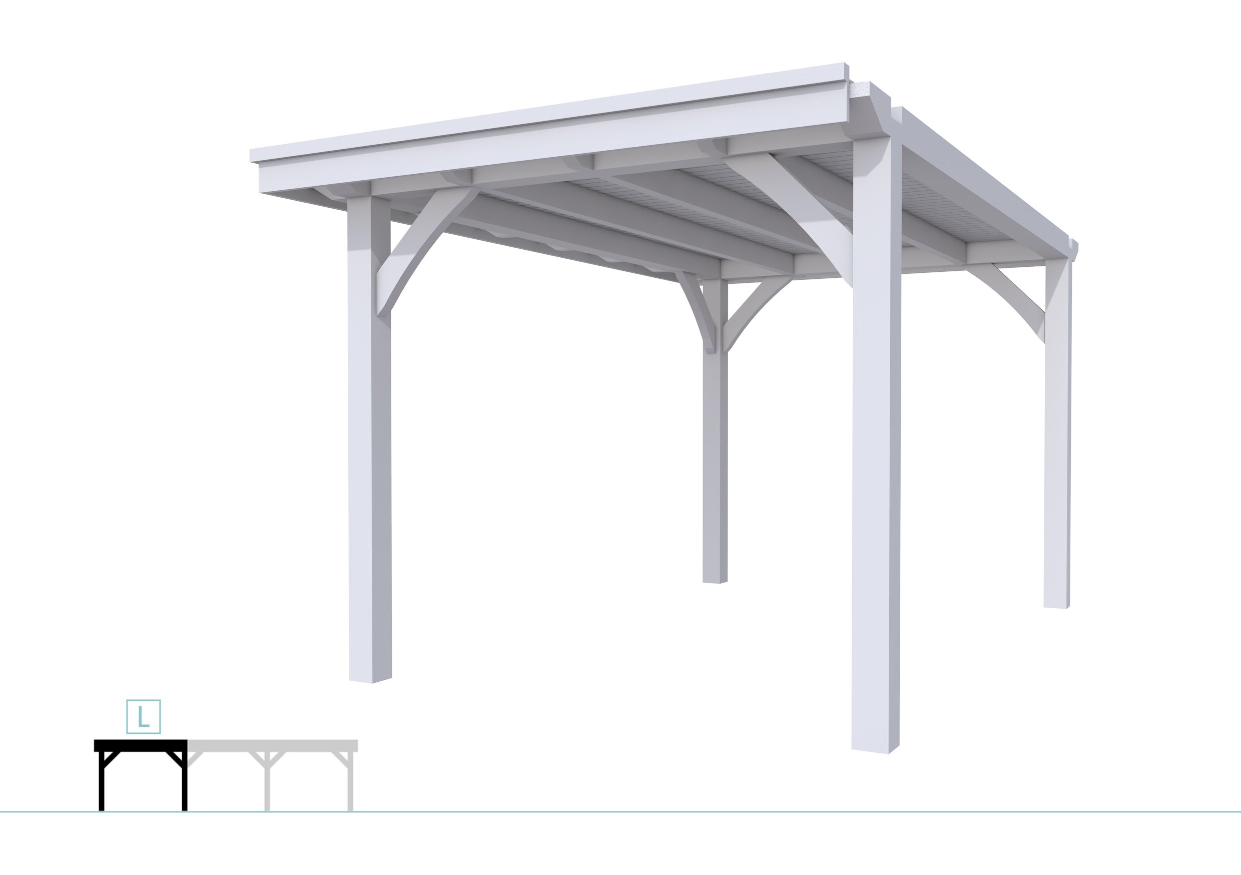 Buitenverblijf plat dak Excellent Modulair, vuren, linkerdeel XXL/B, 257x399 cm, lichtgrijs gespoten.