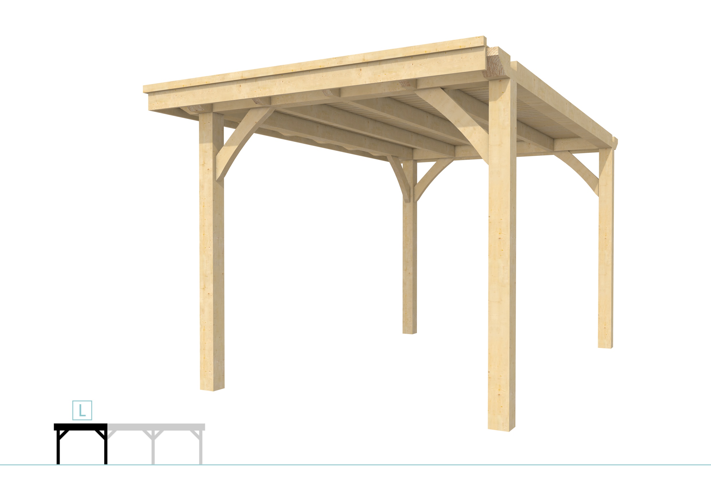 Buitenverblijf plat dak Excellent Modulair, vuren, linkerdeel XXL/B, 257x399 cm, onbehandeld.
