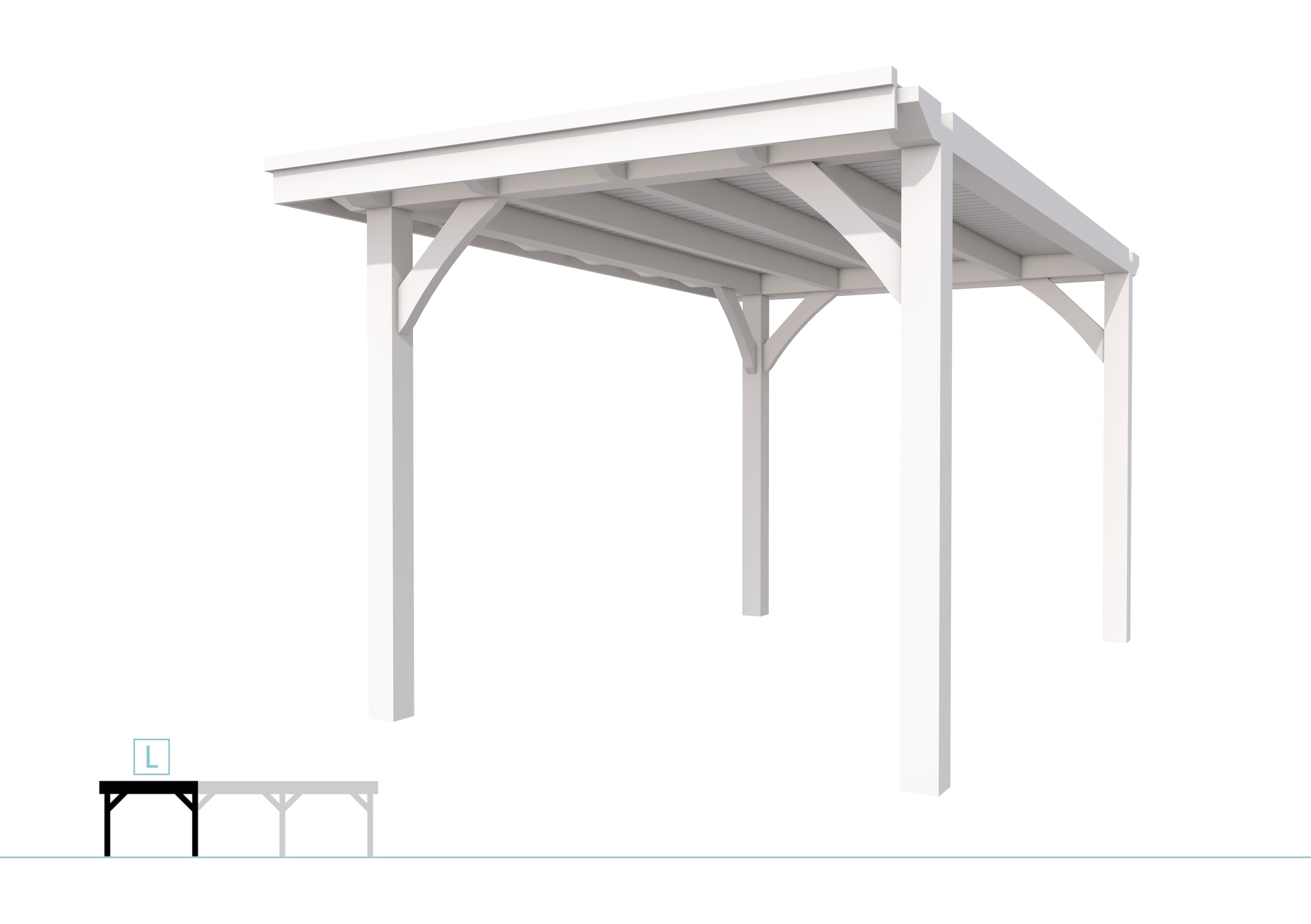 Buitenverblijf plat dak Excellent Modulair, vuren, linkerdeel XXL/B, 257x399 cm, wit gespoten.