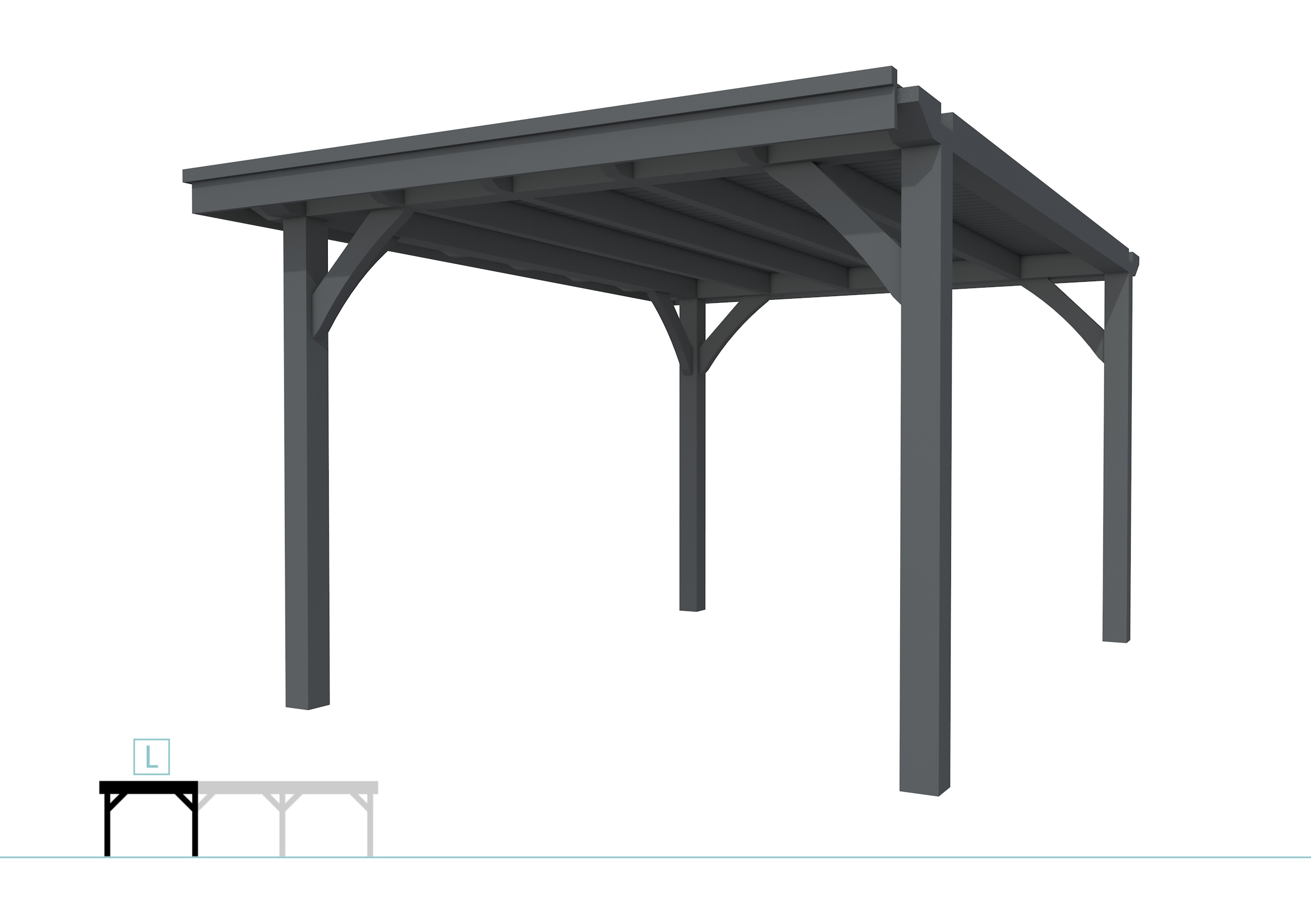 Buitenverblijf plat dak Excellent Modulair, vuren, linkerdeel XXL/C, 307x399 cm, antraciet gespoten.