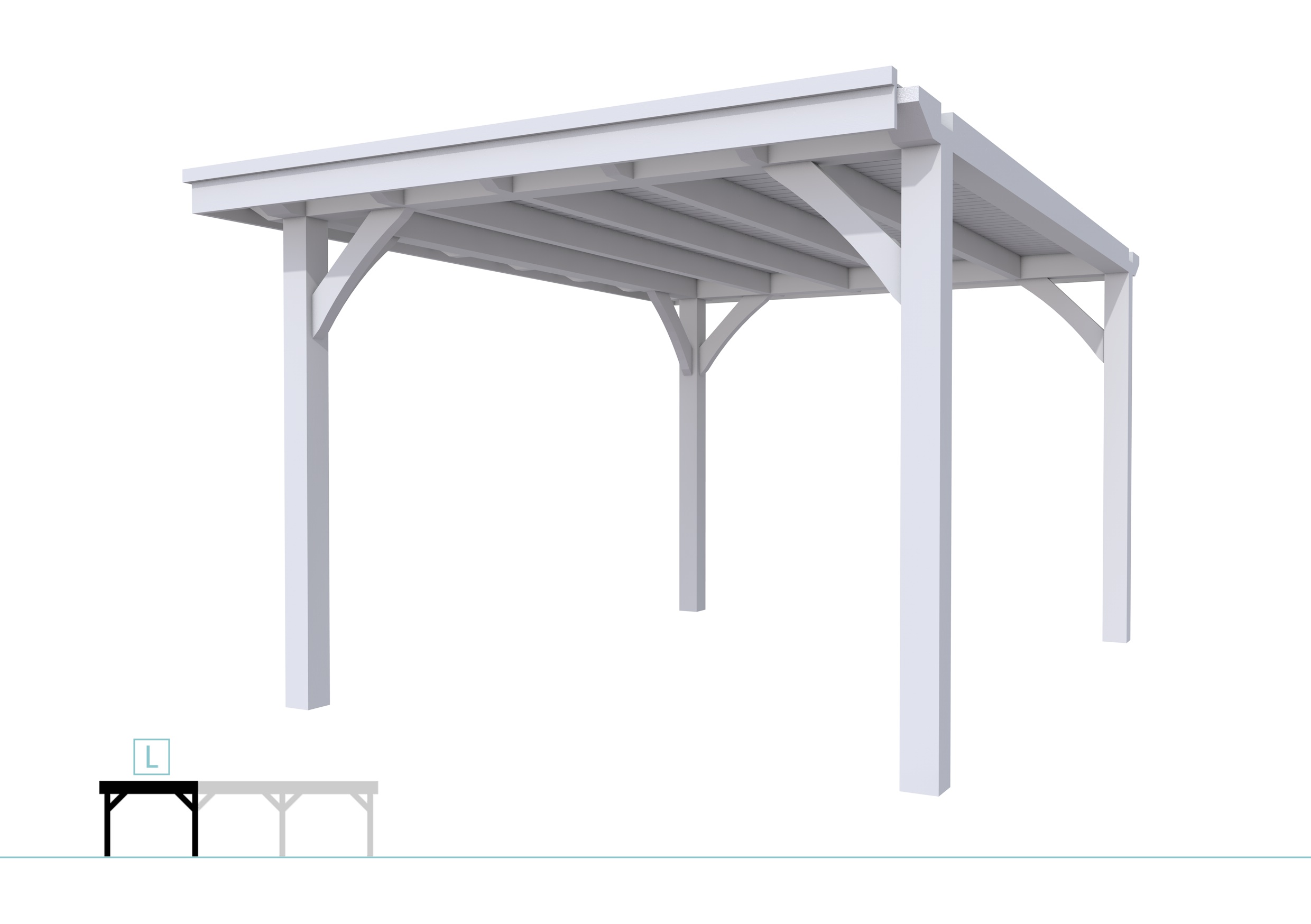 Buitenverblijf plat dak Excellent Modulair, vuren, linkerdeel XXL/C, 307x399 cm, lichtgrijs gespoten.