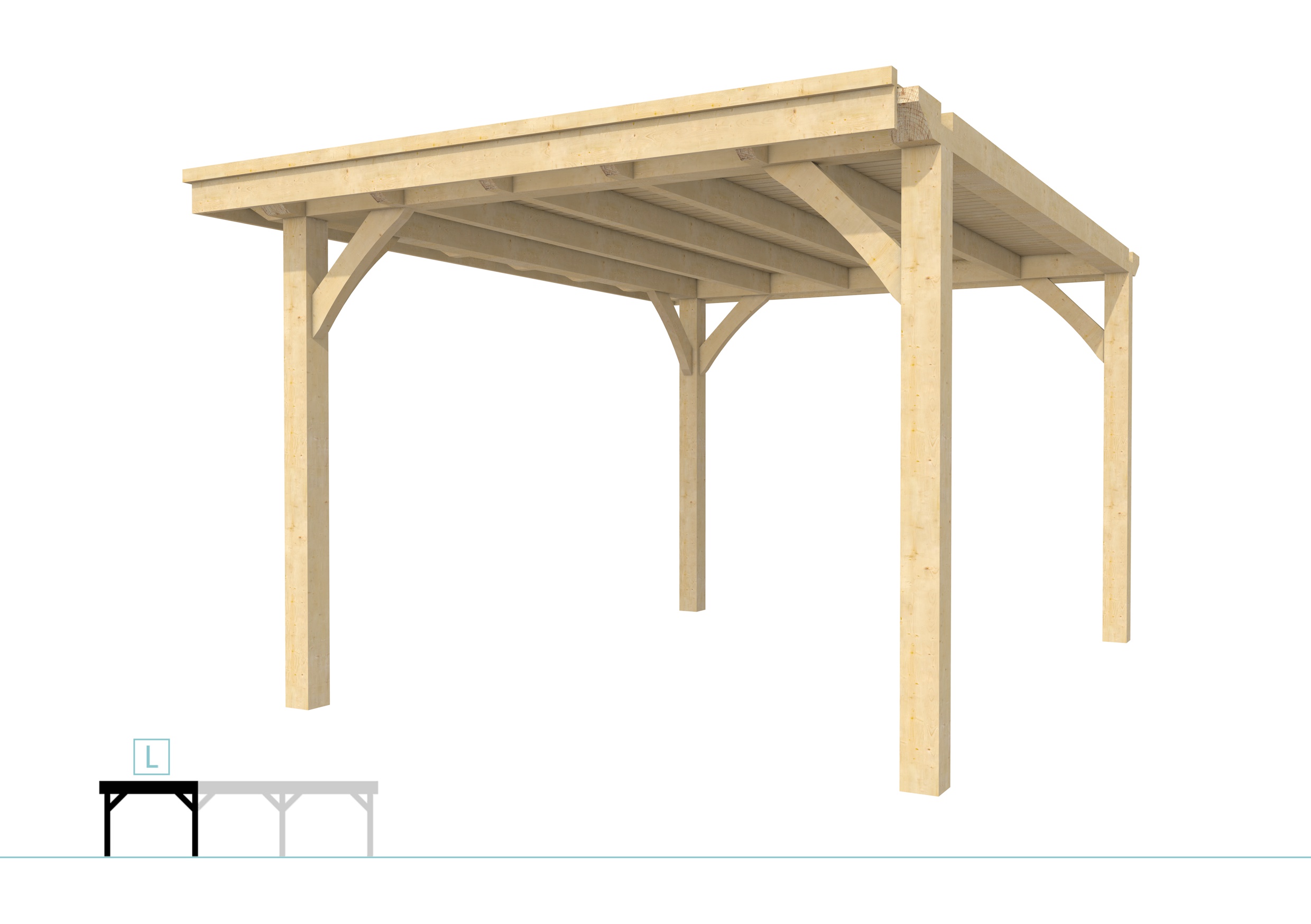 Buitenverblijf plat dak Excellent Modulair, vuren, linkerdeel XXL/C, 307x399 cm, onbehandeld.