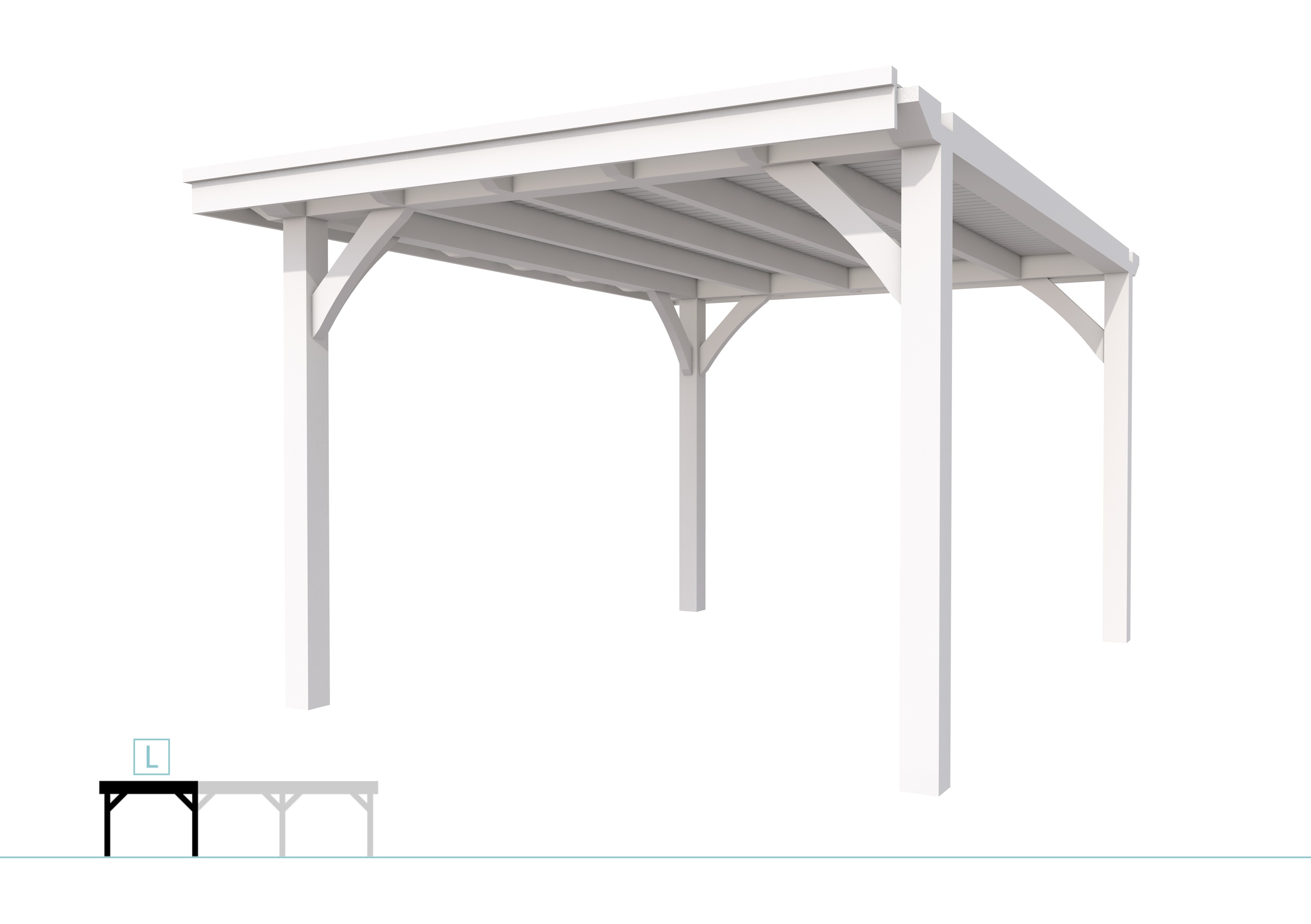 Buitenverblijf plat dak Excellent Modulair, vuren, linkerdeel XXL/C, 307x399 cm, wit gespoten.
