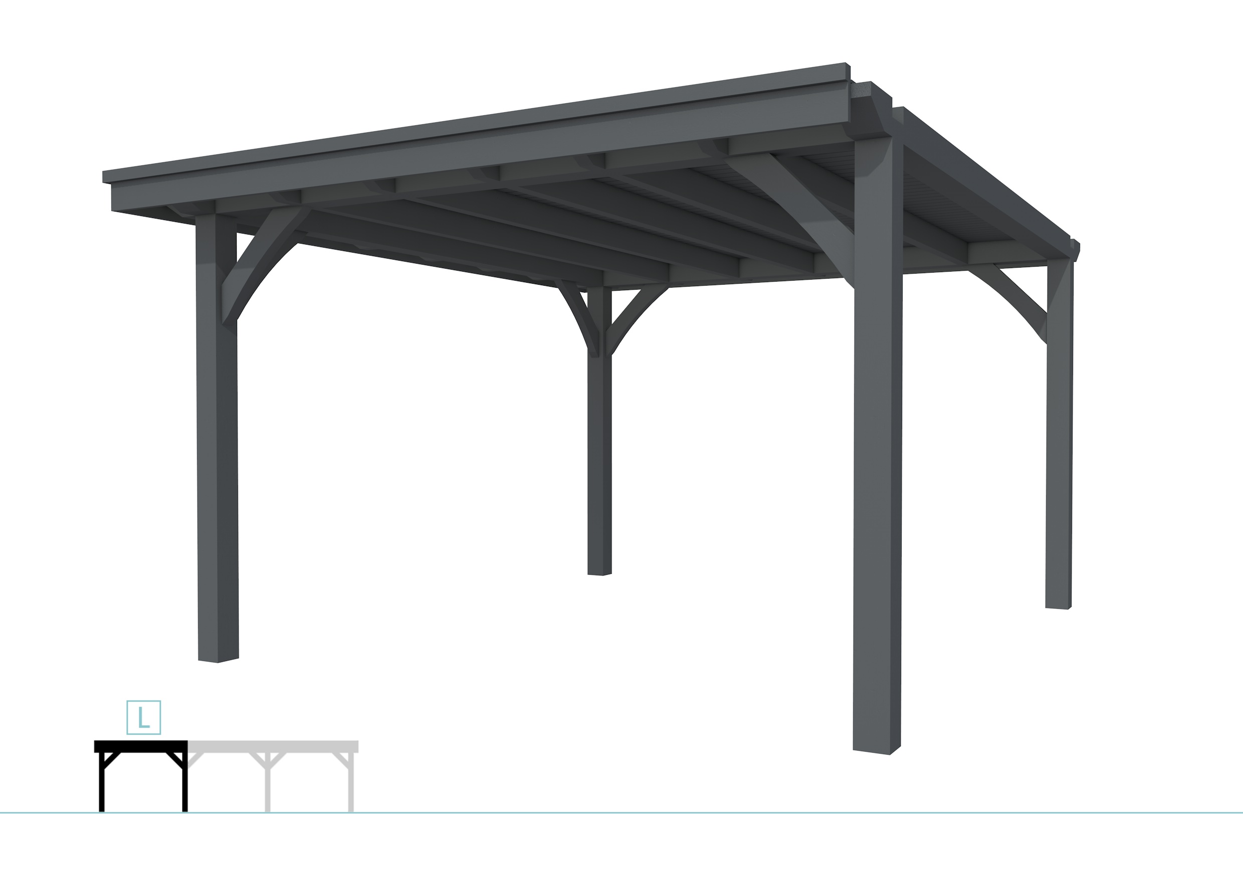 Buitenverblijf plat dak Excellent Modulair, vuren, linkerdeel XXL/D, 357x399 cm, antraciet gespoten.