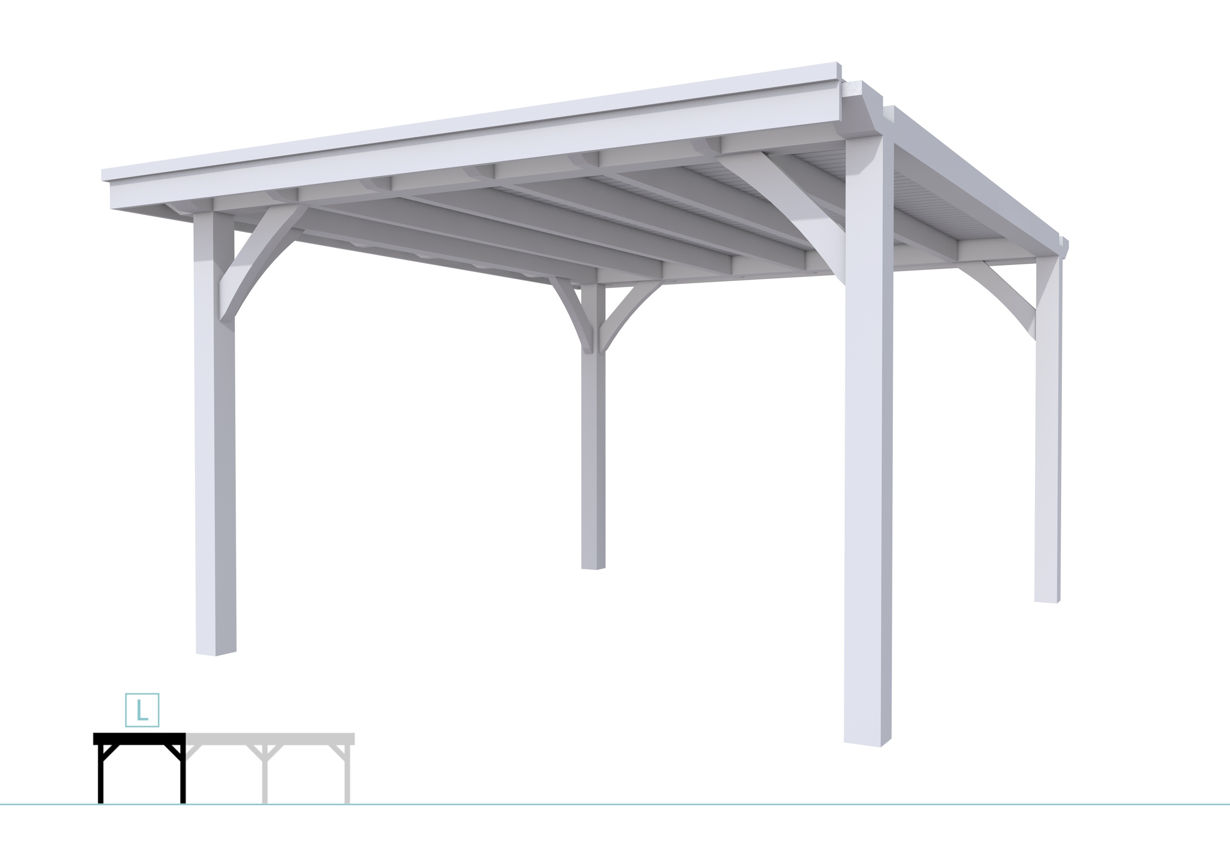 Buitenverblijf plat dak Excellent Modulair, vuren, linkerdeel XXL/D, 357x399 cm, lichtgrijs gespoten.
