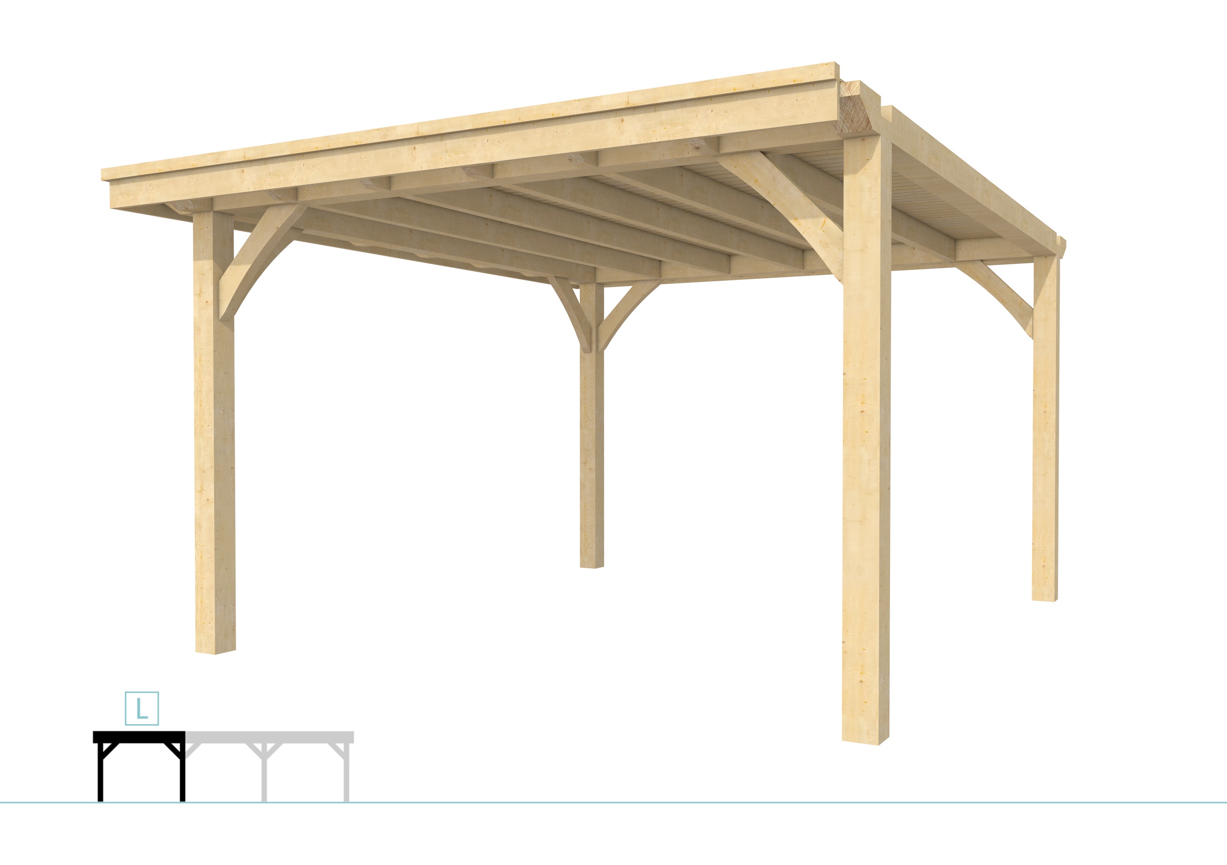 Buitenverblijf plat dak Excellent Modulair, vuren, linkerdeel XXL/D, 357x399 cm, onbehandeld.