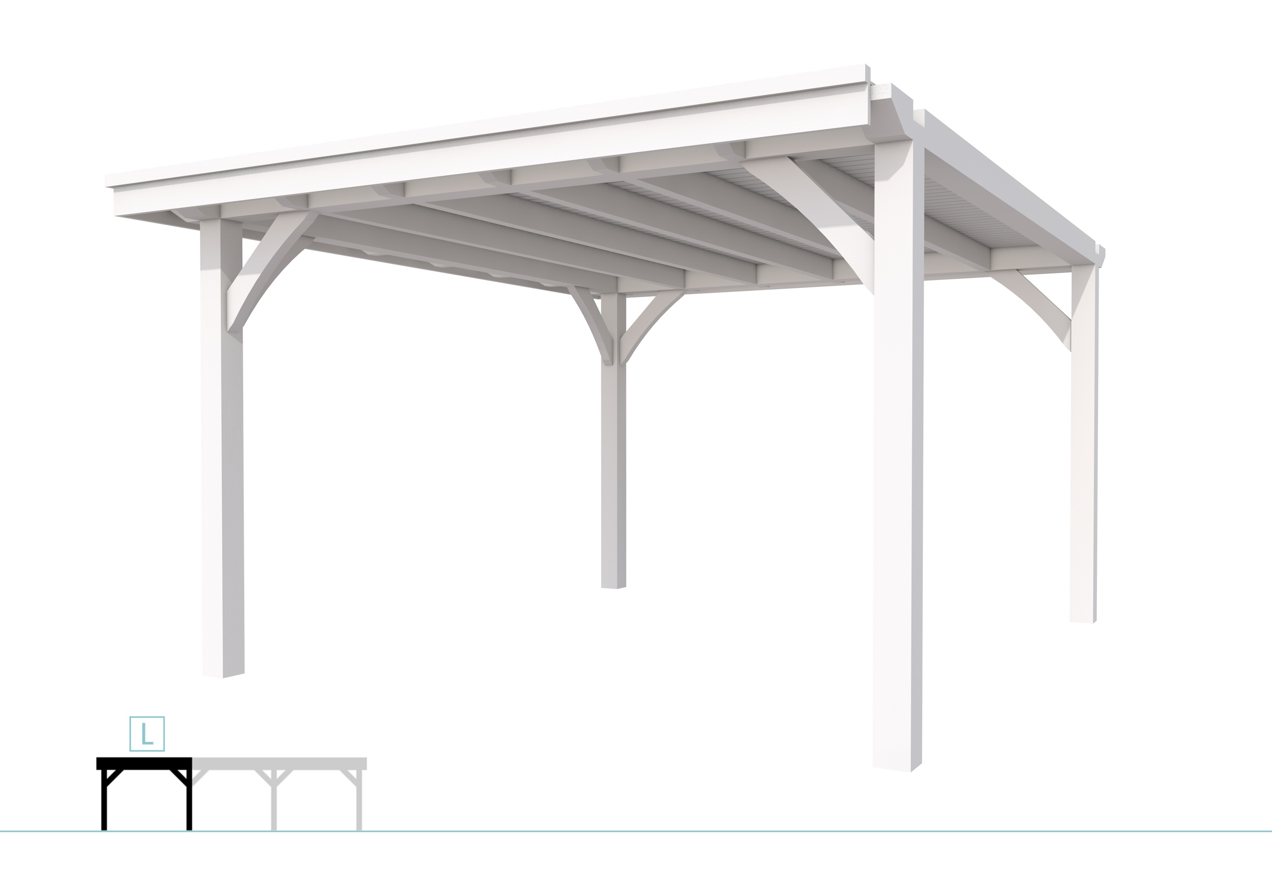 Buitenverblijf plat dak Excellent Modulair, vuren, linkerdeel XXL/D, 357x399 cm, wit gespoten.