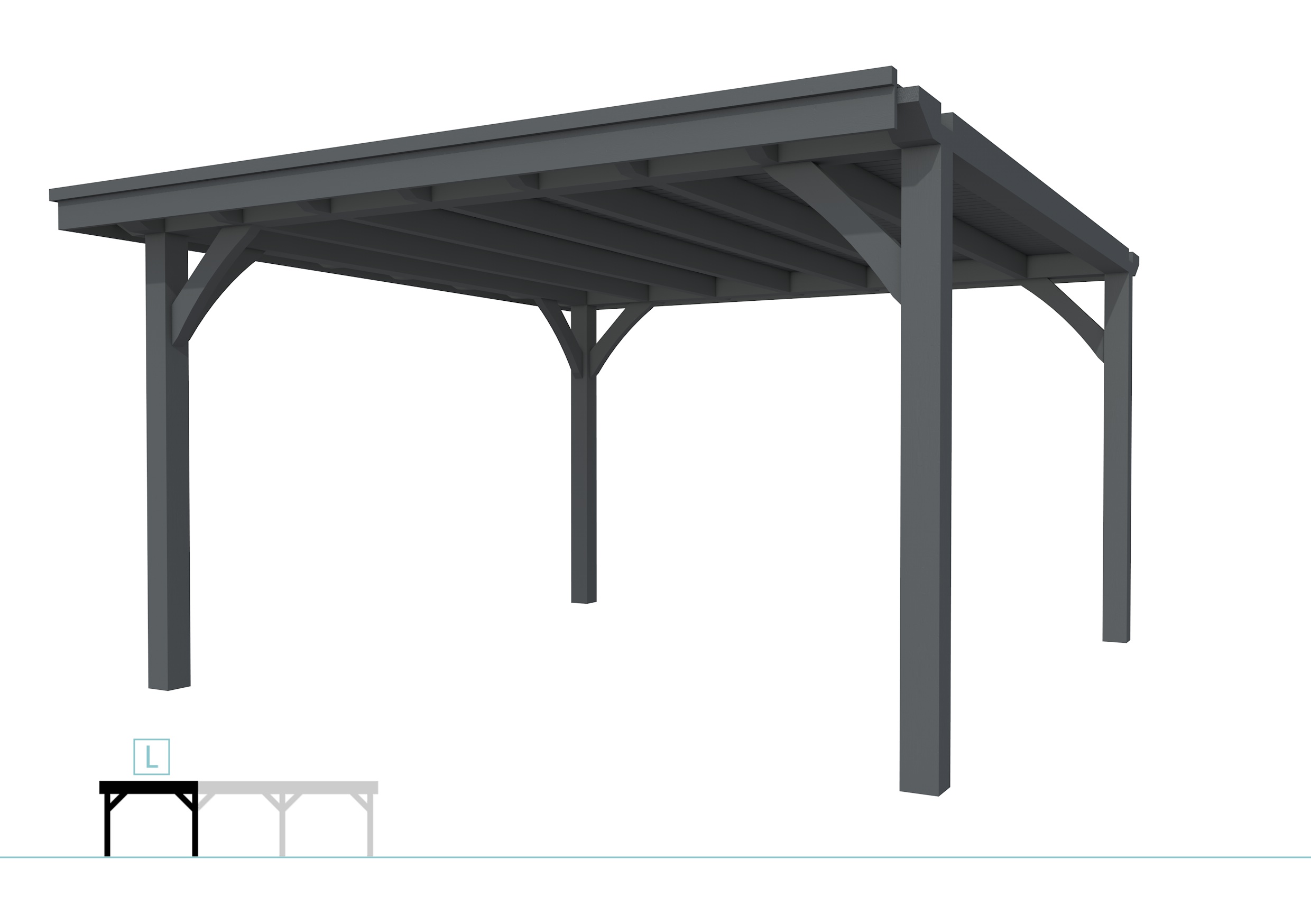 Buitenverblijf plat dak Excellent Modulair, vuren, linkerdeel XXL/E, 399x399 cm, antraciet gespoten.