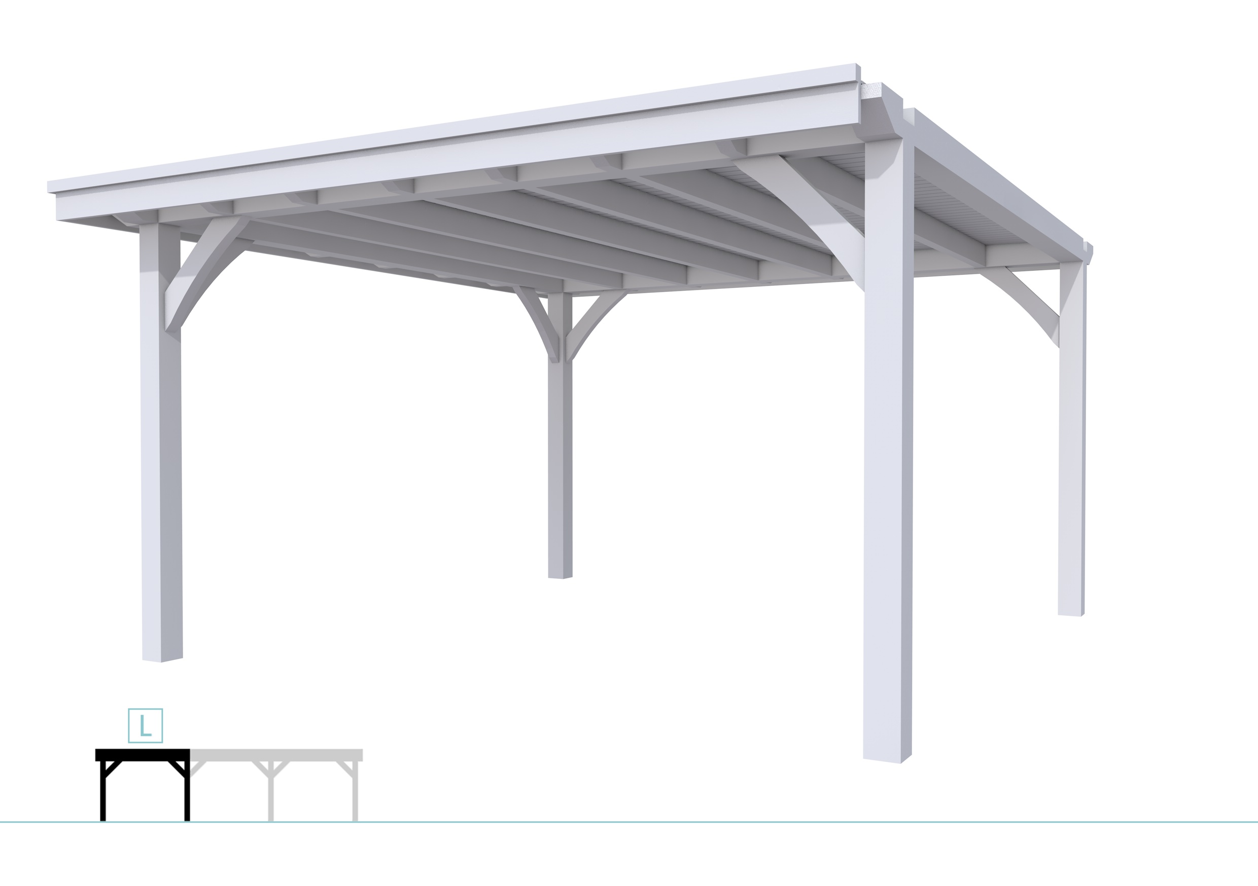 Buitenverblijf plat dak Excellent Modulair, vuren, linkerdeel XXL/E, 399x399 cm, lichtgrijs gespoten.
