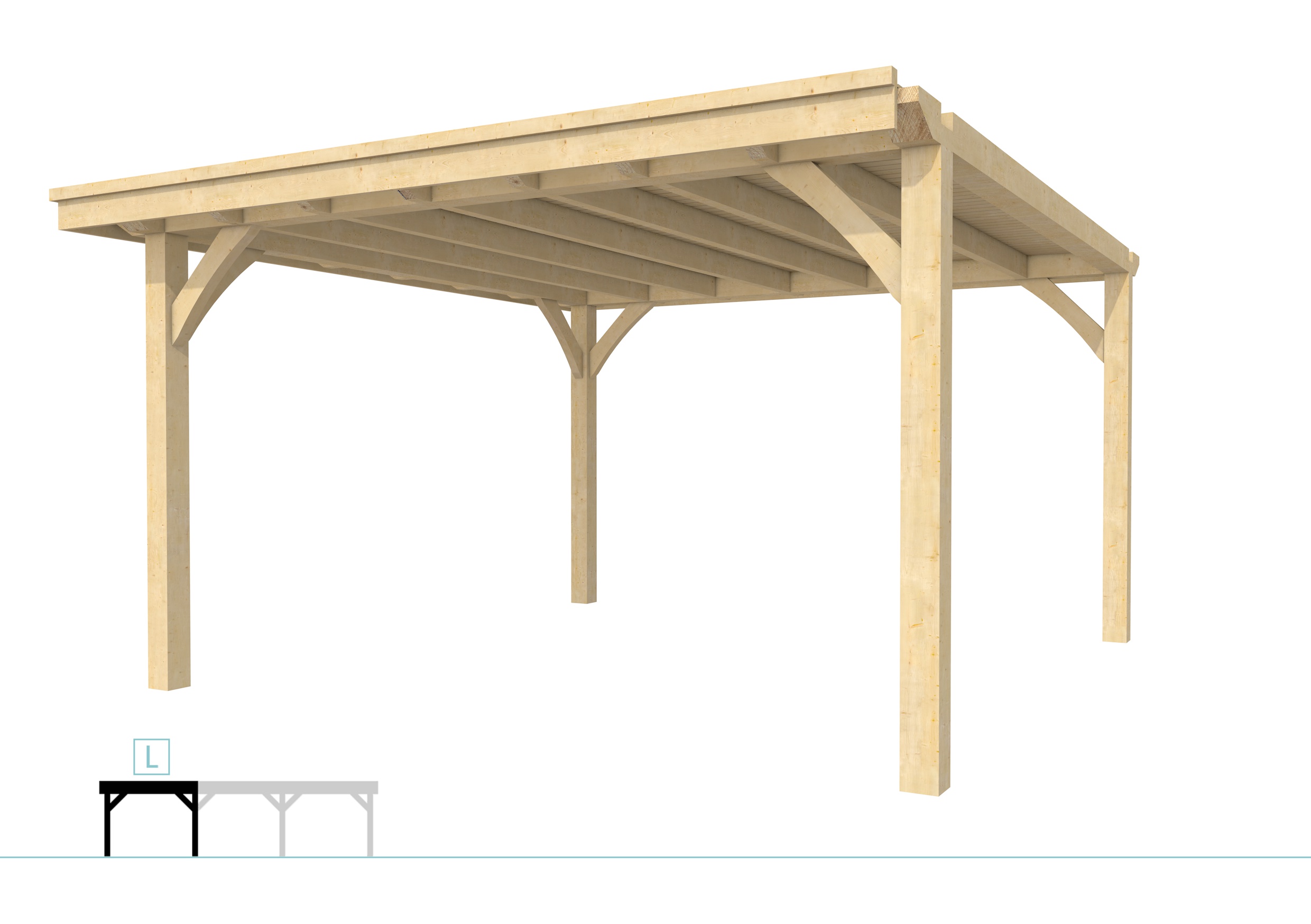 Buitenverblijf plat dak Excellent Modulair, vuren, linkerdeel XXL/E, 399x399 cm, onbehandeld.