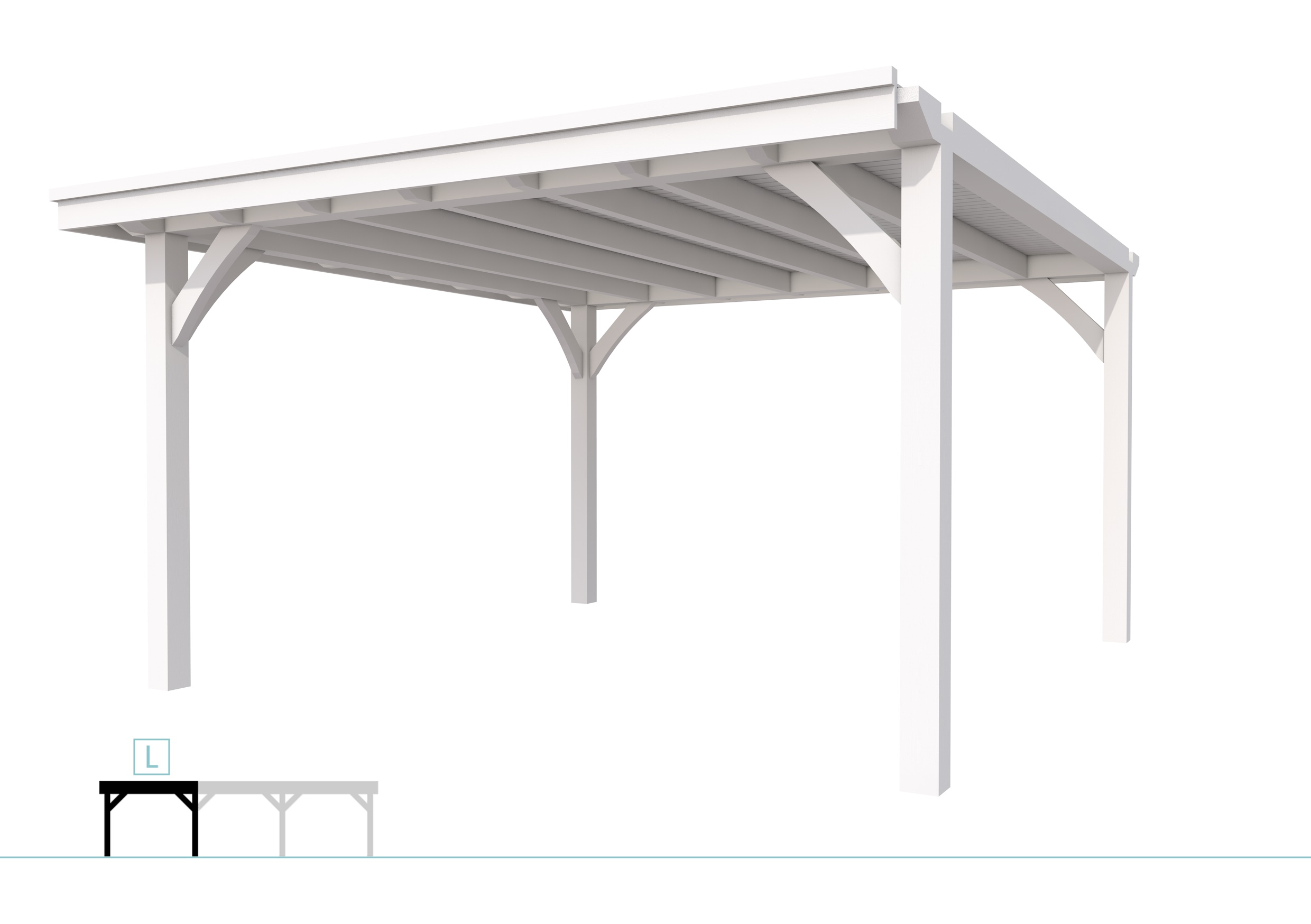 Buitenverblijf plat dak Excellent Modulair, vuren, linkerdeel XXL/E, 399x399 cm, wit gespoten.