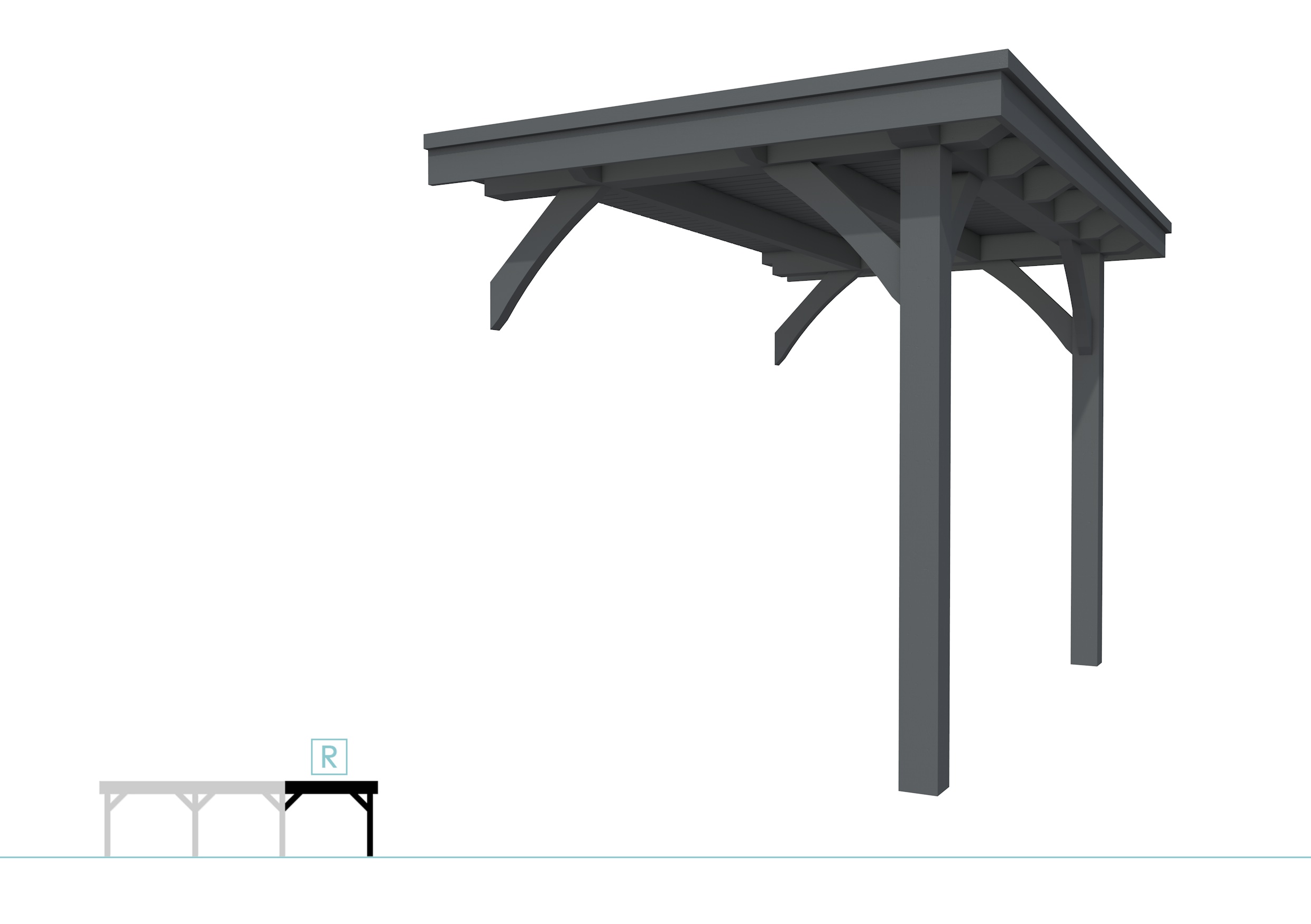 Buitenverblijf plat dak Excellent Modulair, vuren, rechterdeel L/A, 193x307 cm, antraciet gespoten.