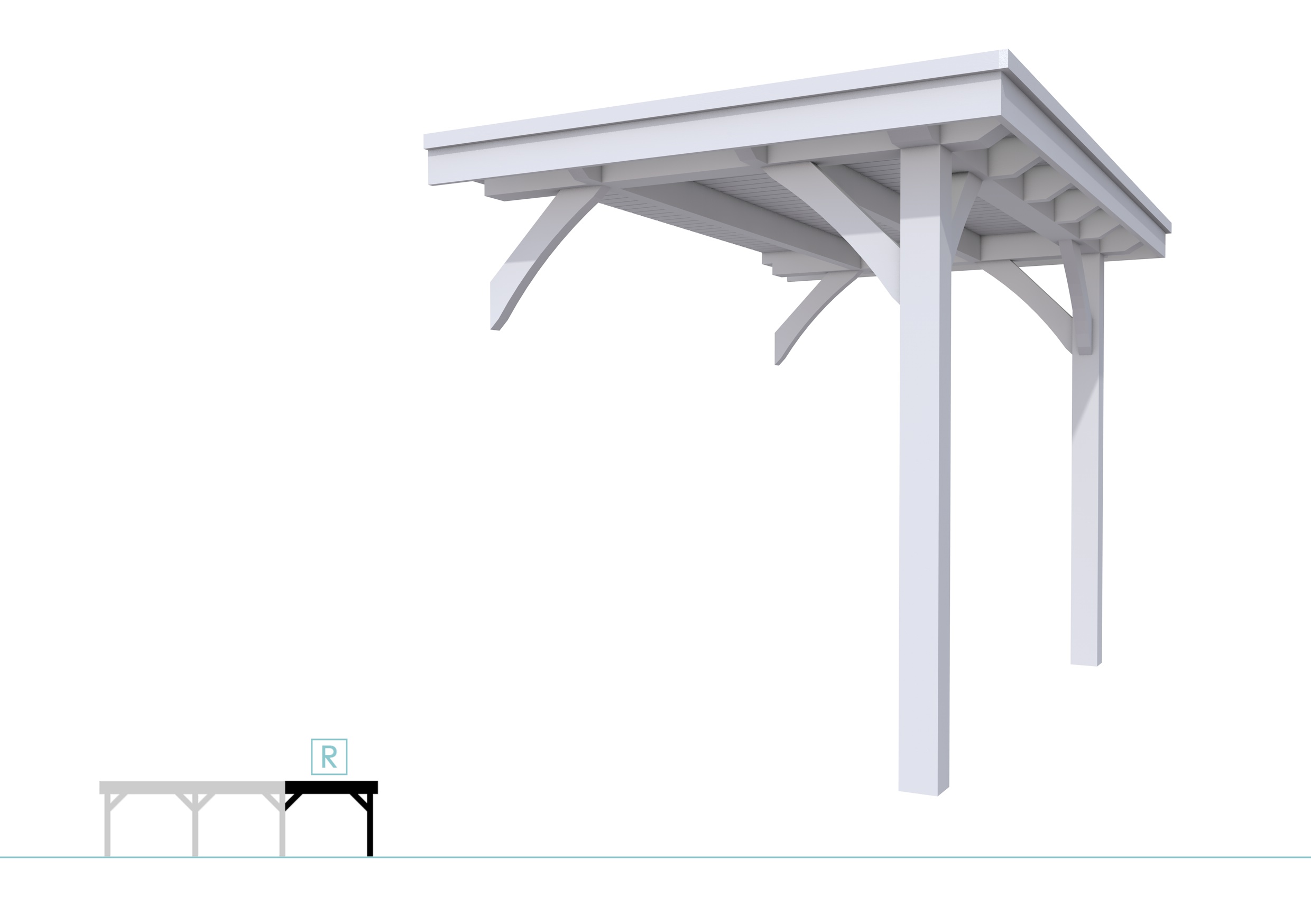 Buitenverblijf plat dak Excellent Modulair, vuren, rechterdeel L/A, 193x307 cm, lichtgrijs gespoten.