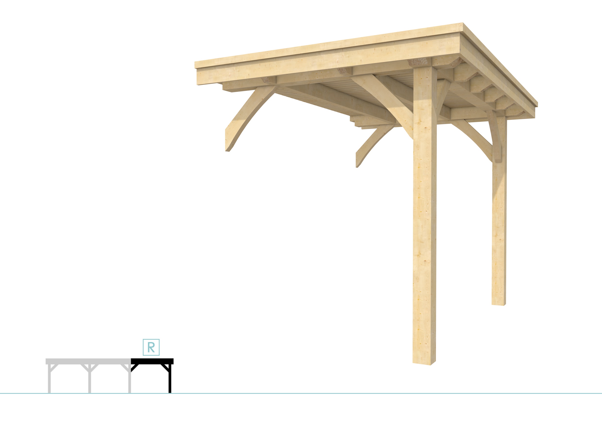 Buitenverblijf plat dak Excellent Modulair, vuren, rechterdeel L/A, 193x307 cm, onbehandeld.