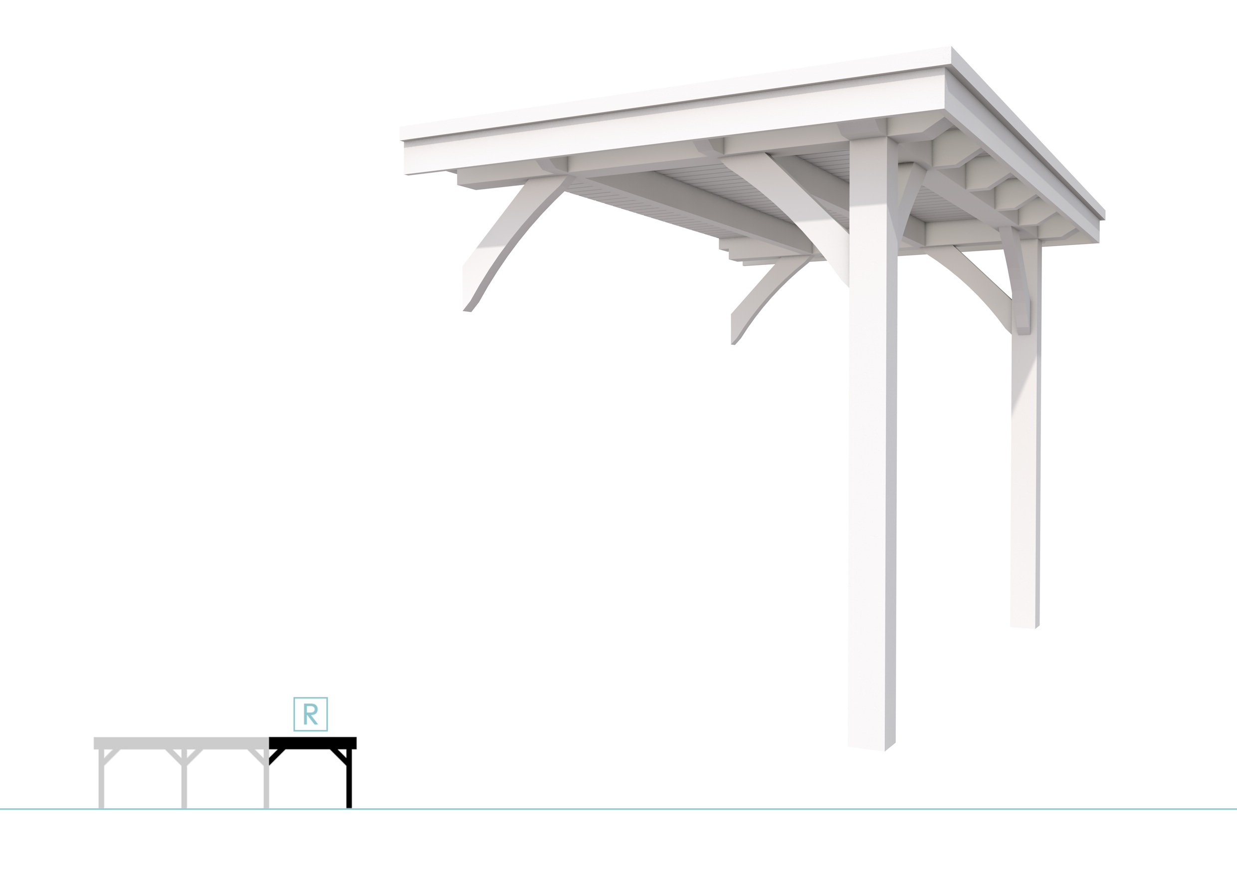 Buitenverblijf plat dak Excellent Modulair, vuren, rechterdeel L/A, 193x307 cm, wit gespoten.