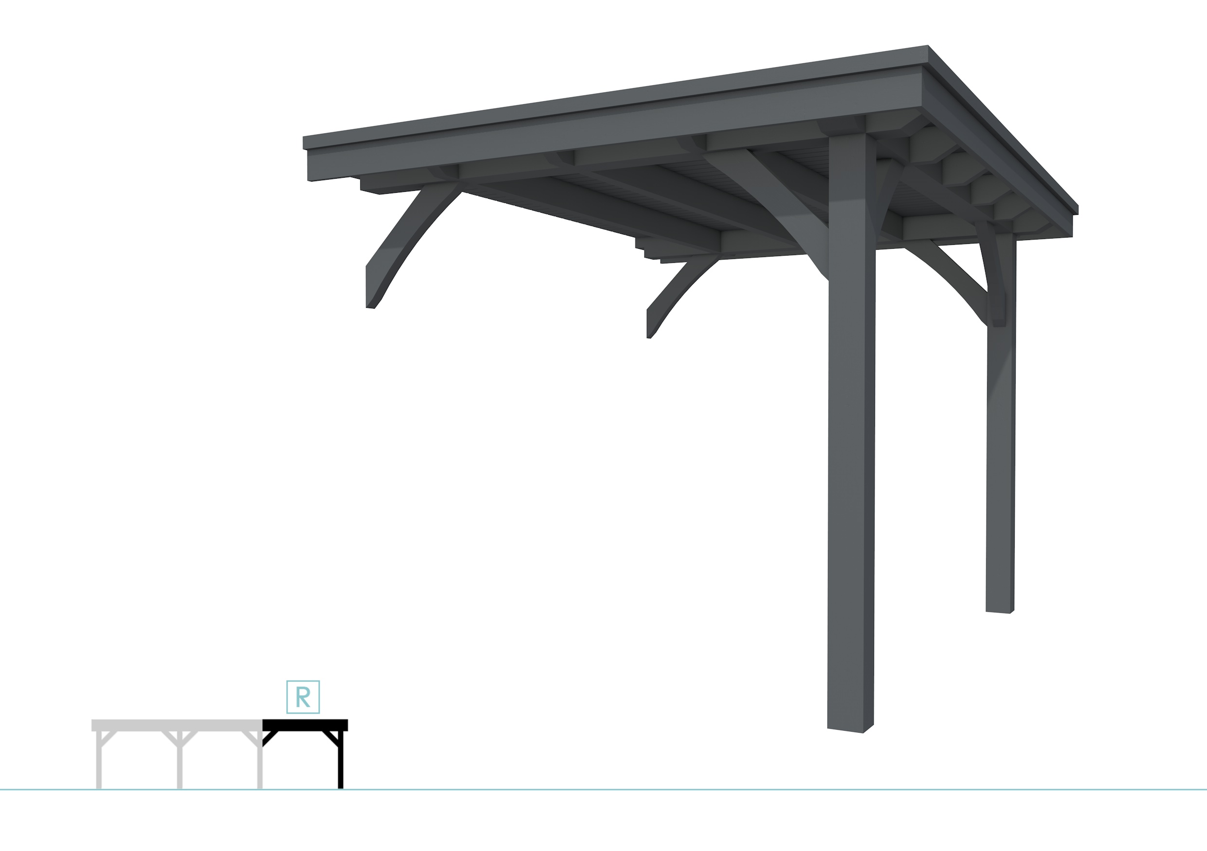 Buitenverblijf plat dak Excellent Modulair, vuren, rechterdeel L/B, 243x307 cm, antraciet gespoten.