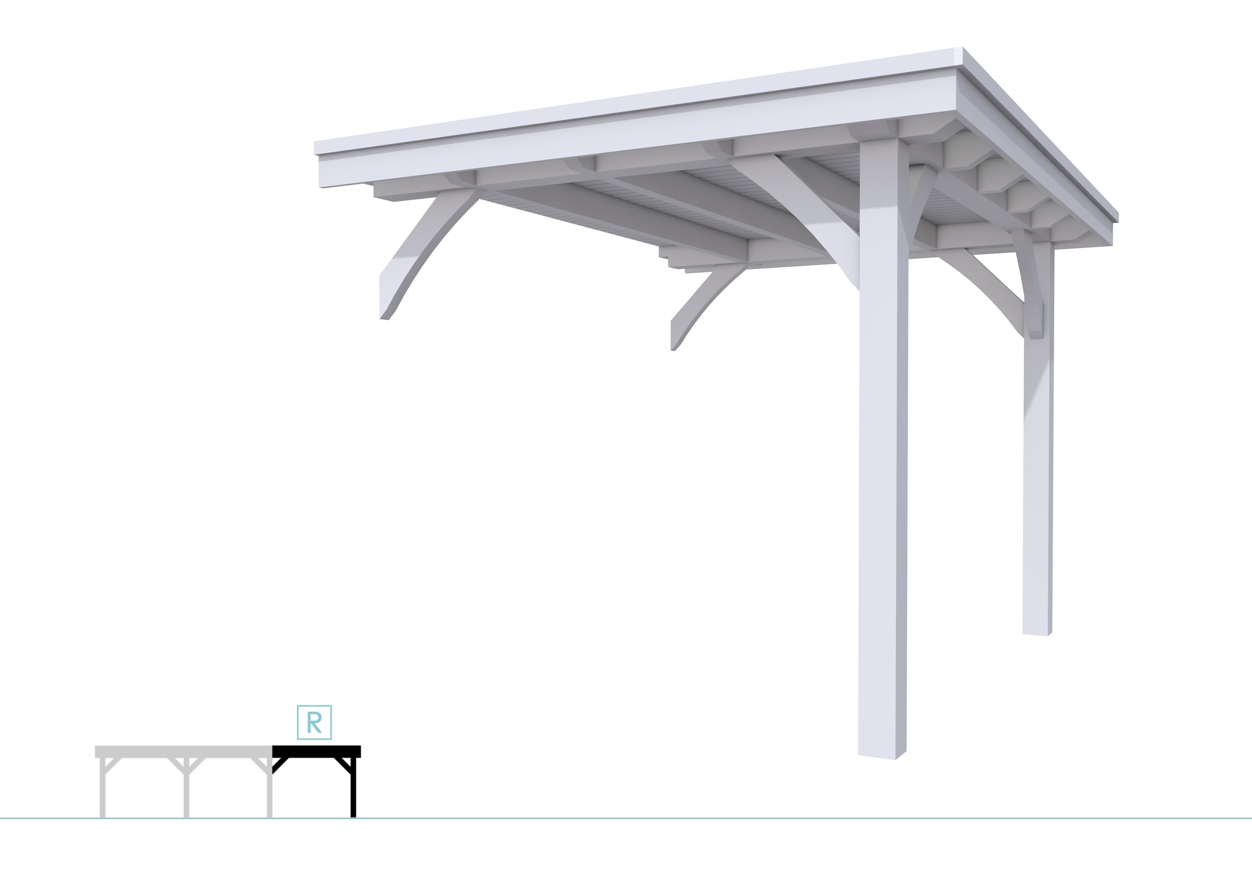 Buitenverblijf plat dak Excellent Modulair, vuren, rechterdeel L/B, 243x307 cm, lichtgrijs gespoten.