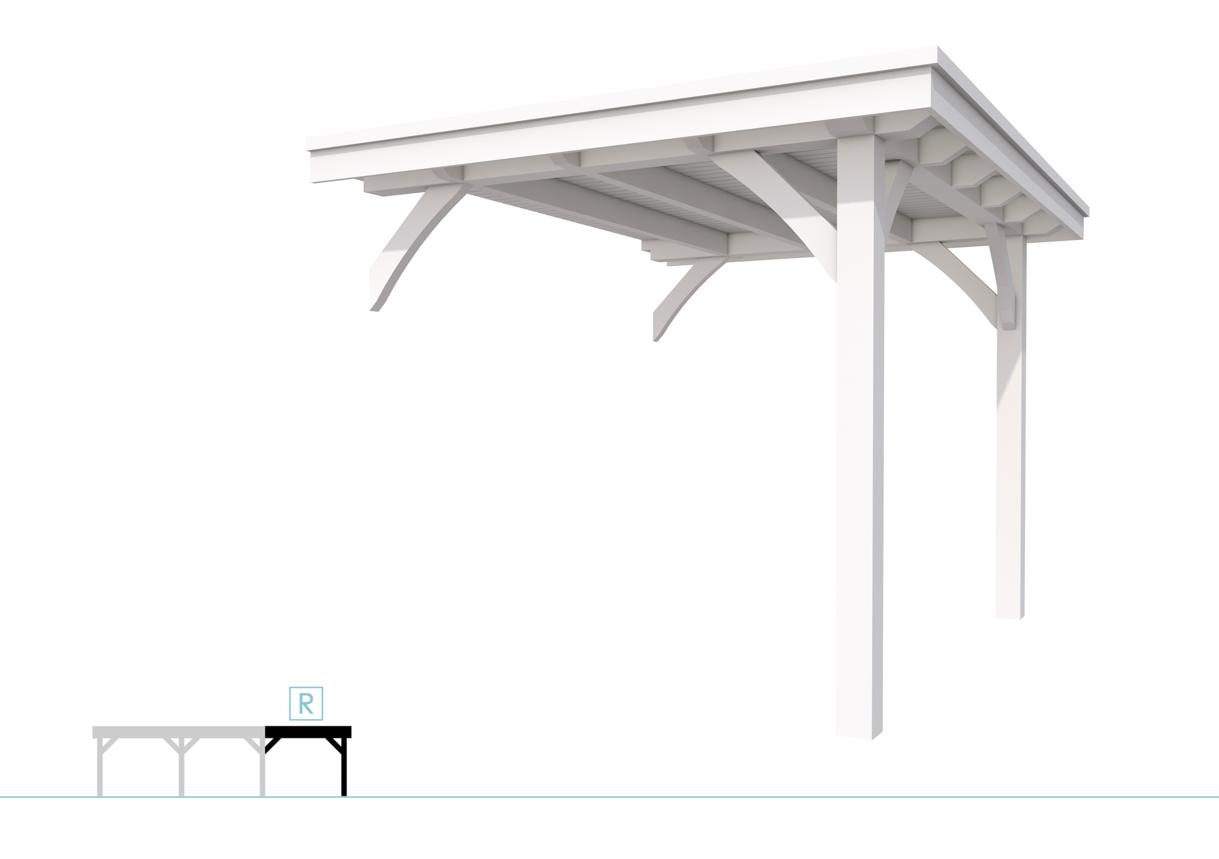 Buitenverblijf plat dak Excellent Modulair, vuren, rechterdeel L/B, 243x307 cm, wit gespoten.