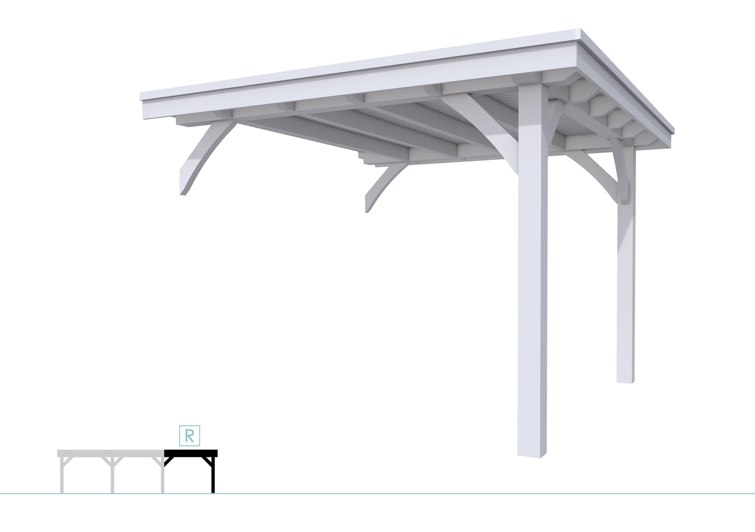 Buitenverblijf plat dak Excellent Modulair, vuren, rechterdeel L/C, 293x307 cm, lichtgrijs gespoten.