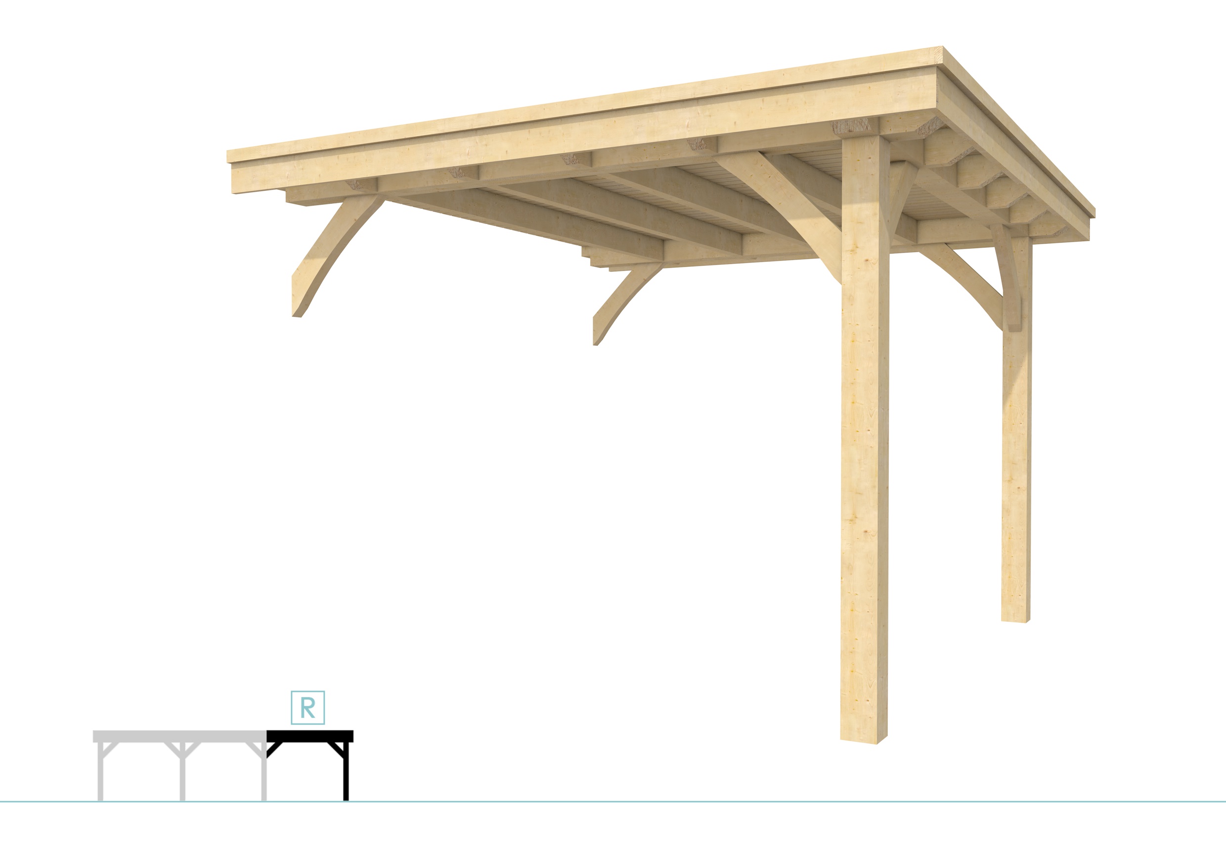 Buitenverblijf plat dak Excellent Modulair, vuren, rechterdeel L/C, 293x307 cm, onbehandeld.