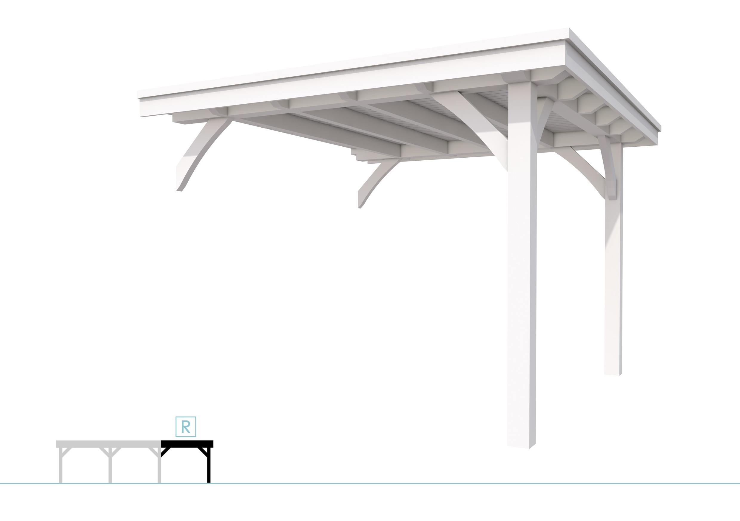 Buitenverblijf plat dak Excellent Modulair, vuren, rechterdeel L/C, 293x307 cm, wit gespoten.