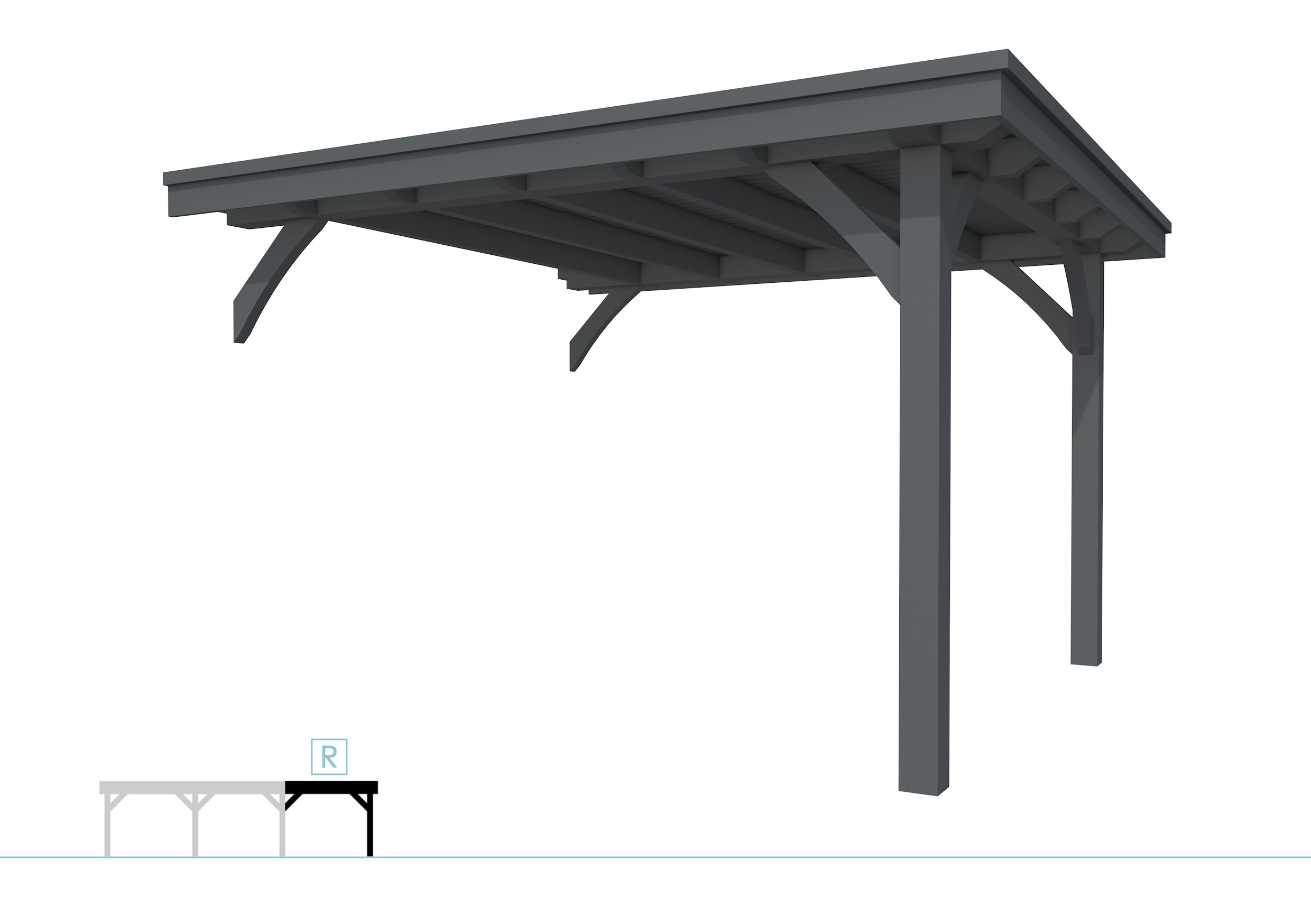 Buitenverblijf plat dak Excellent Modulair, vuren, rechterdeel L/D, 343x307 cm, antraciet gespoten.
